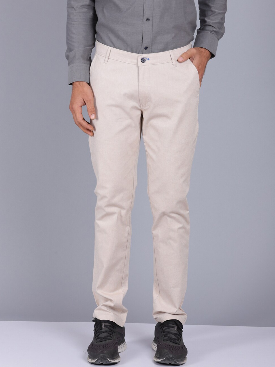 

CANOE Men Beige Solid Smart Slim Fit Trousers