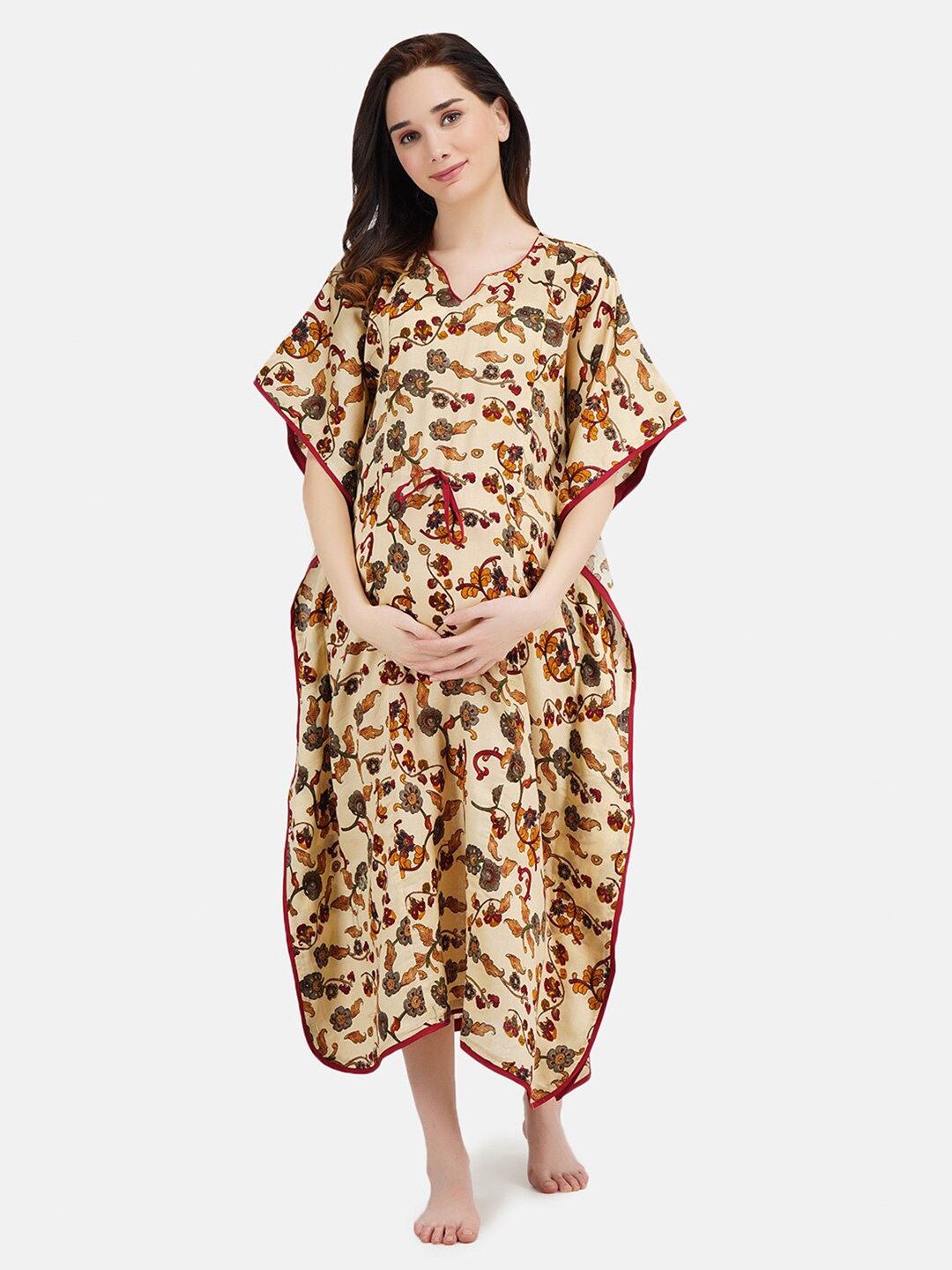 

KOI SLEEPWEAR Cream-Coloured Printed Maxi Maternity Kaftan Nightdress