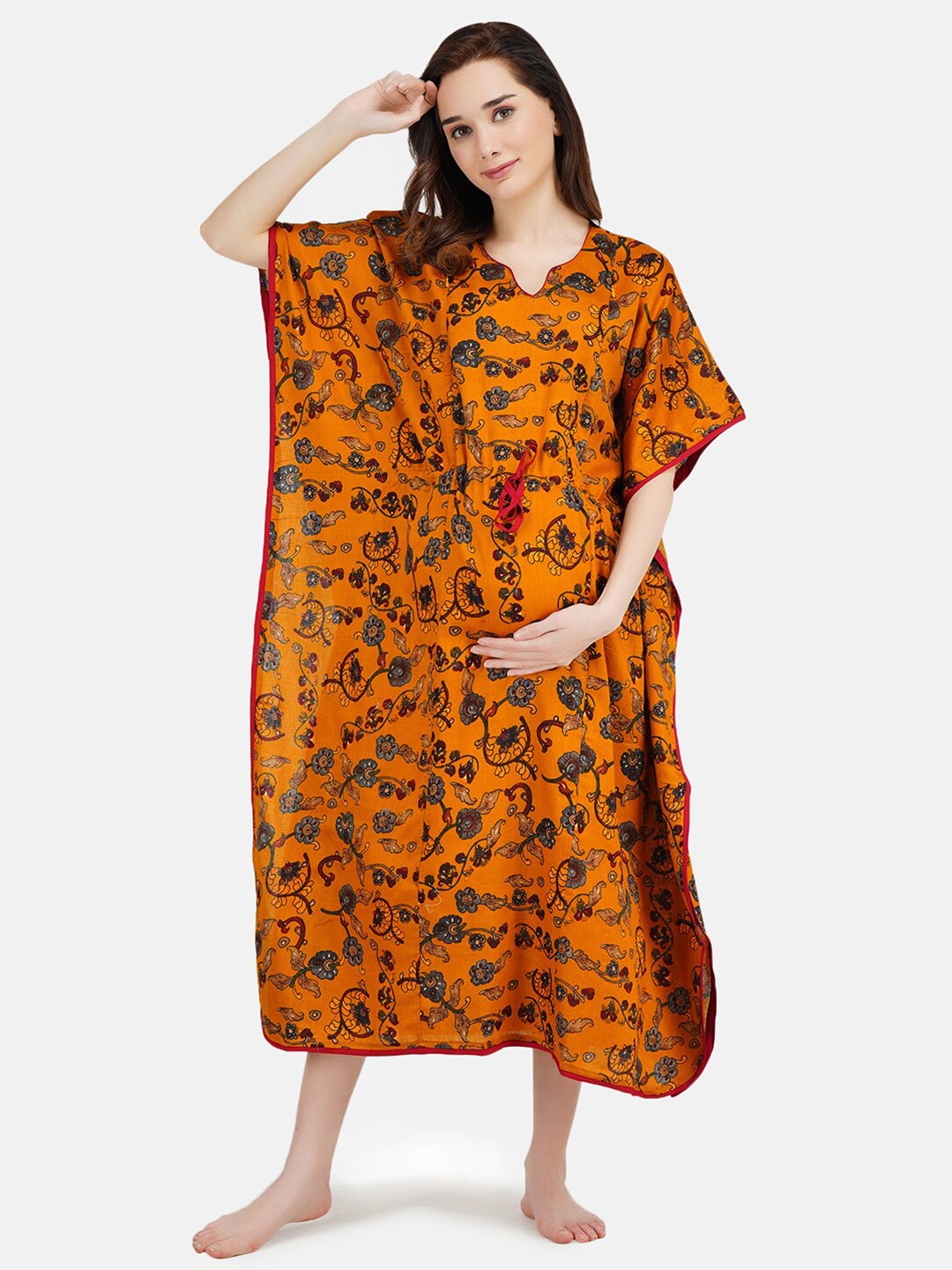 

KOI SLEEPWEAR Woman Mustard Printed Maternity Kaftan Nightdress