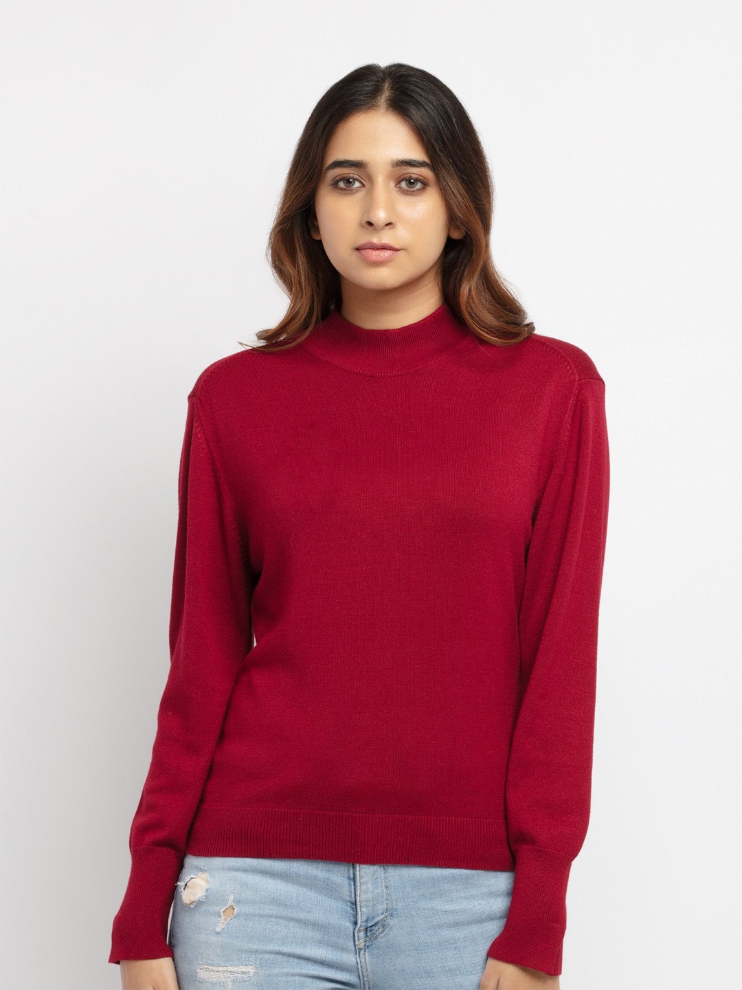 

Status Quo Women Maroon Solid Pullover Sweater