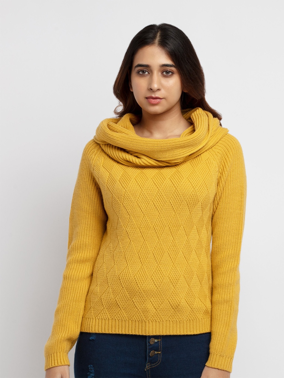 

Status Quo Women Yellow Cable Knit Pullover