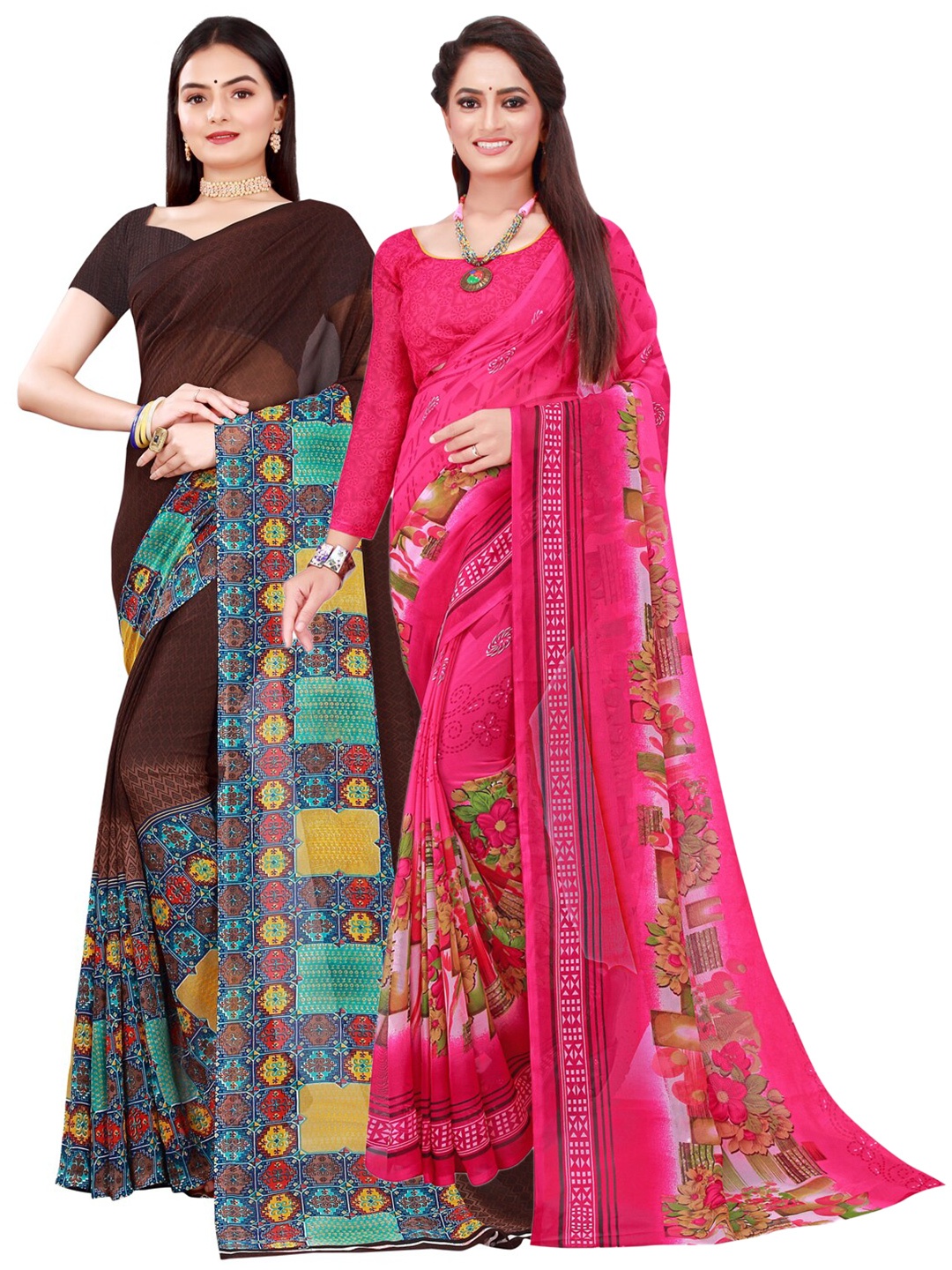 

KALINI Pack Of 2 Pink & Brown Georgette Saree