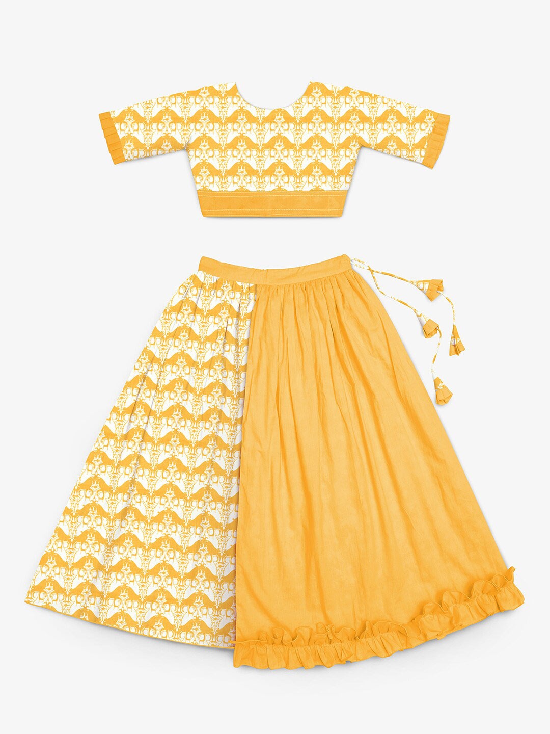 

STORY TAILOR Girls Yellow & White Printed Ready to Wear Lehenga & Choli