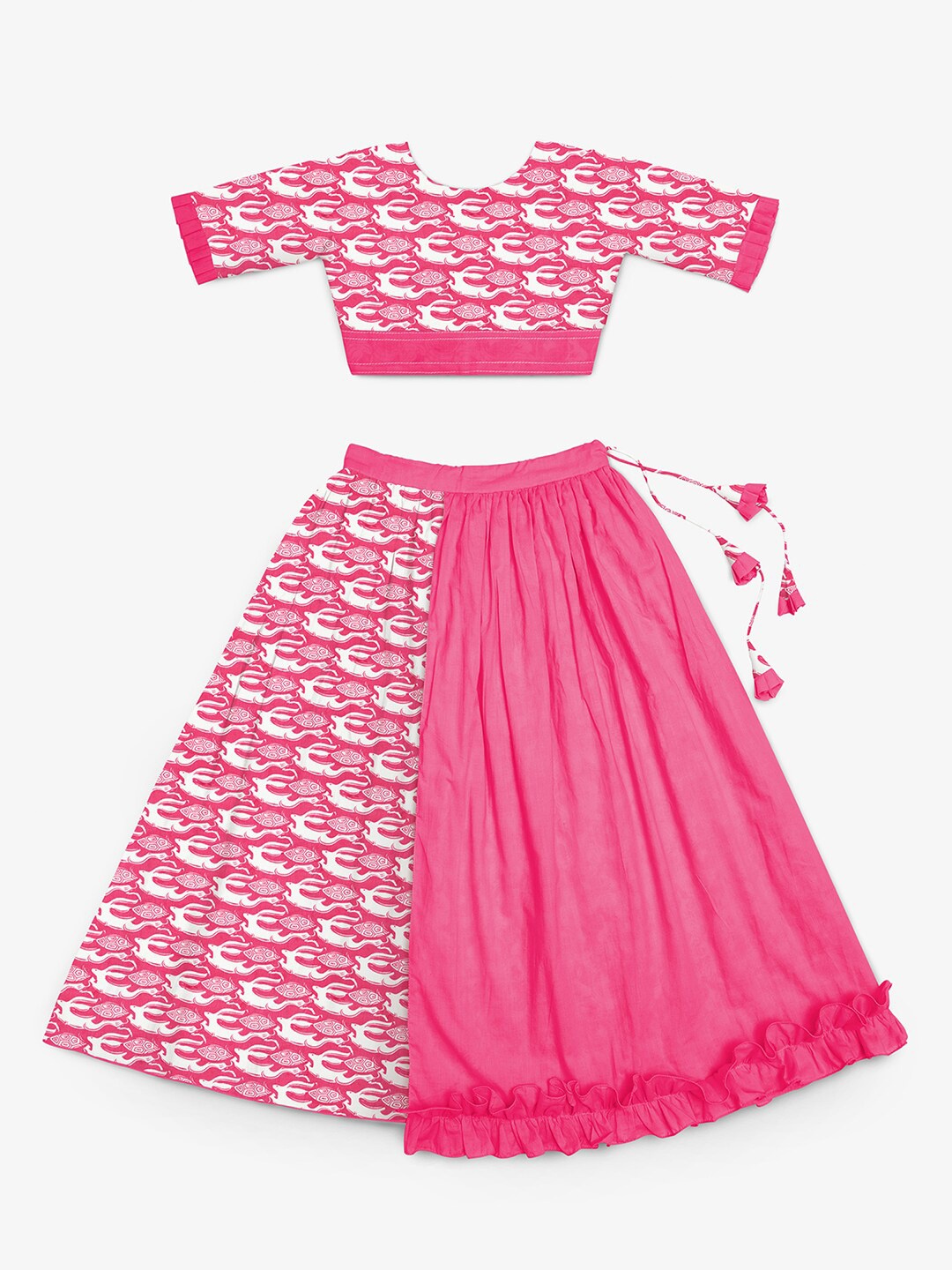 

STORY TAILOR Girls Pink & White Printed Cotton Ready to Wear Lehenga & Choli