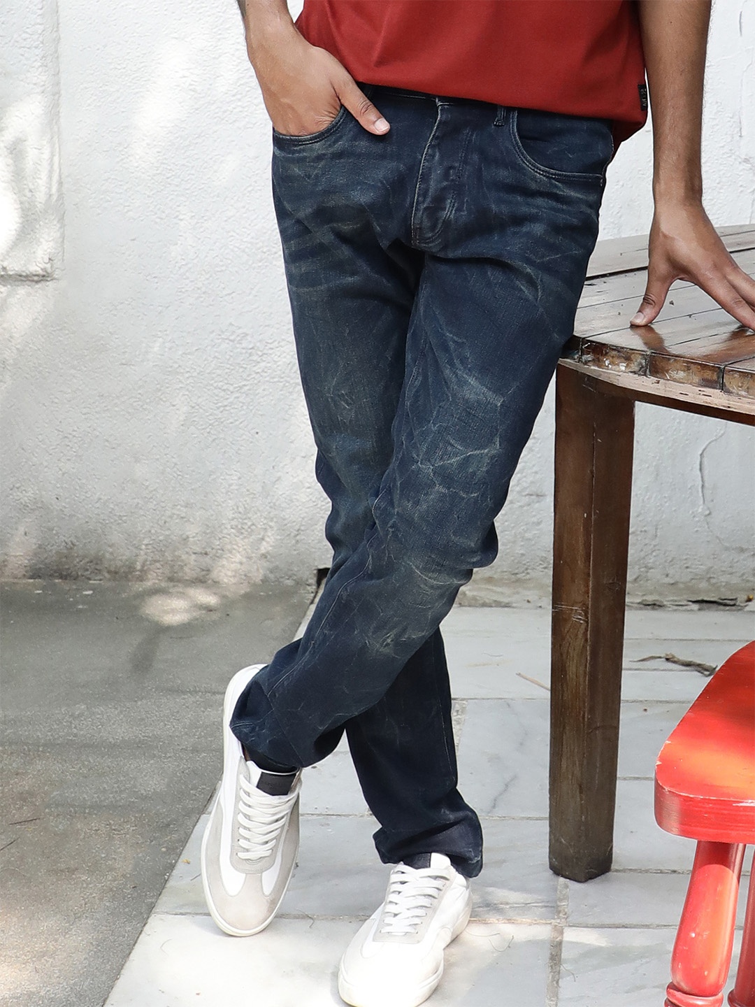 

RARE RABBIT Men Kobe Slim Fit Jeans, Navy blue