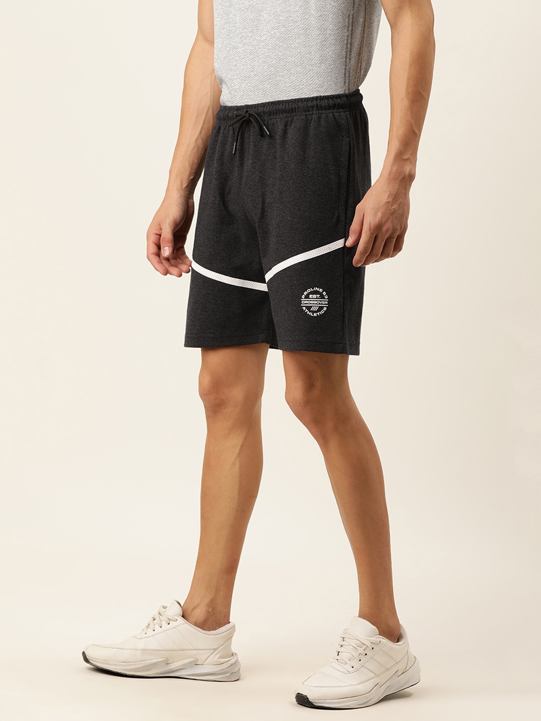 

Proline Active Men Charcoal Striped Printed Rapid-Dry Sports Shorts