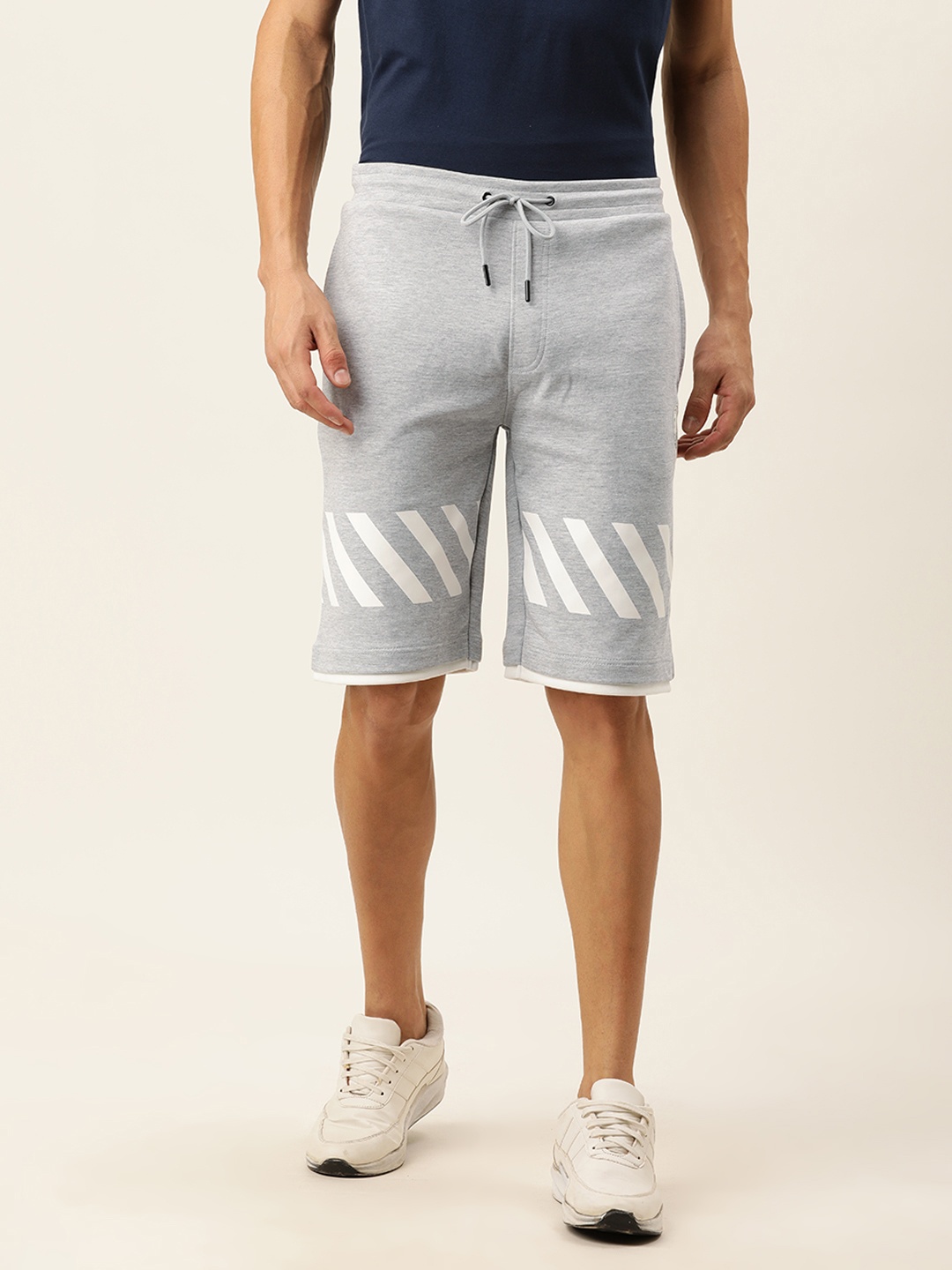 

Proline Active Men Light Grey Striped Printed Rapid-Dry Sports Shorts