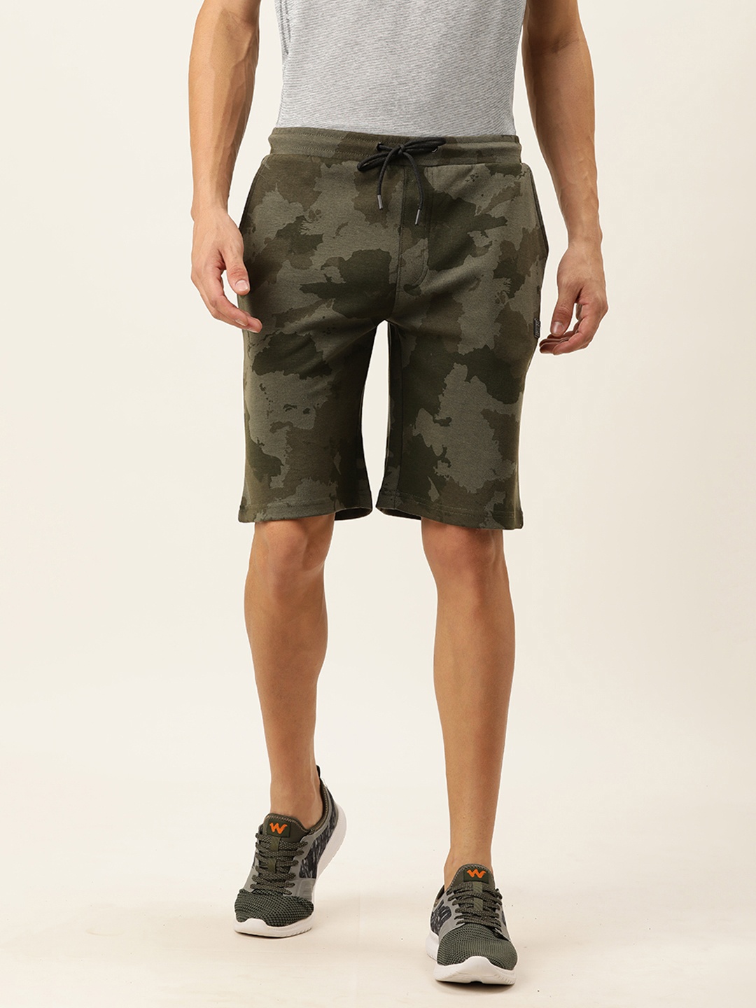 

Proline Active Men Olive Green And Grey Camouflage Printed Rapid-Dry Sports Shorts