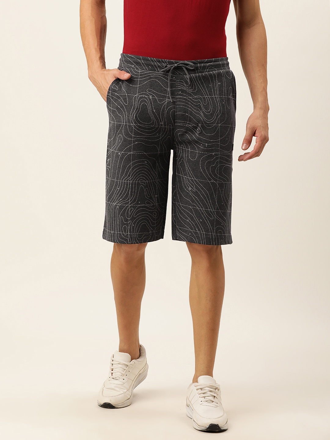 

Proline Active Men Grey Abstract Printed Rapid-Dry Sports Shorts
