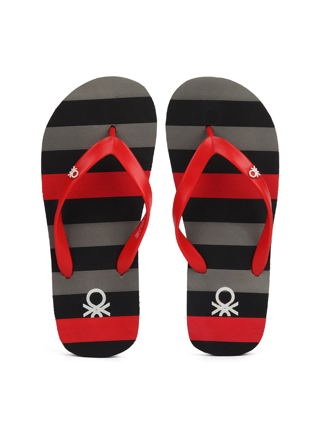 

United Colors of Benetton Men Red & Black Striped Thong Flip-Flops