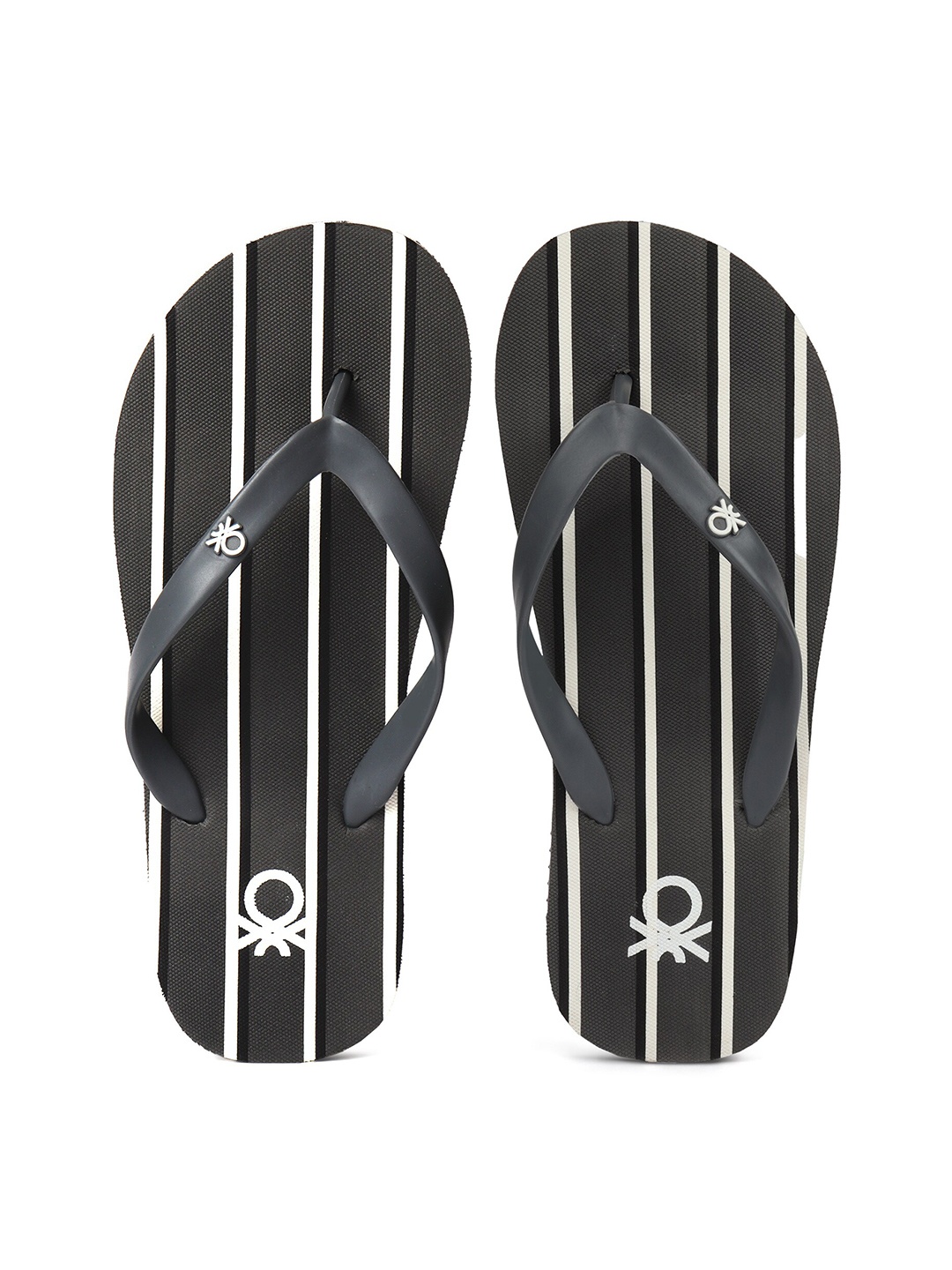 

United Colors of Benetton Men Grey & White Striped Thong Flip-Flops