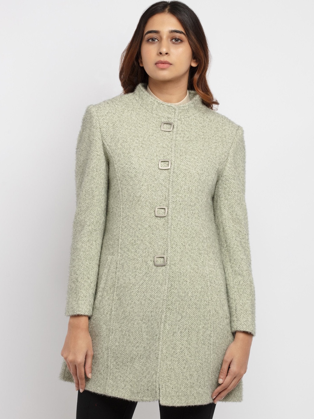 

Status Quo Women Green Solid Longline Tailored Jacket