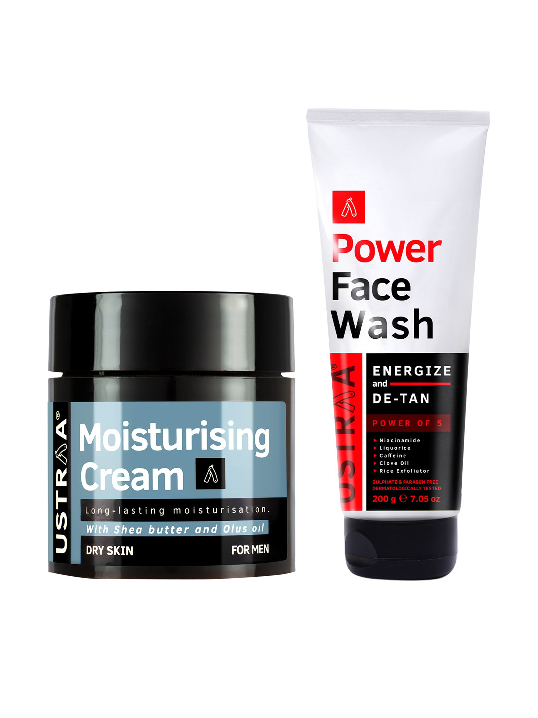 

Ustraa Energize & De-Tan Power Face Wash 200 g + Moisturising Cream for Dry Skin 100 g, White