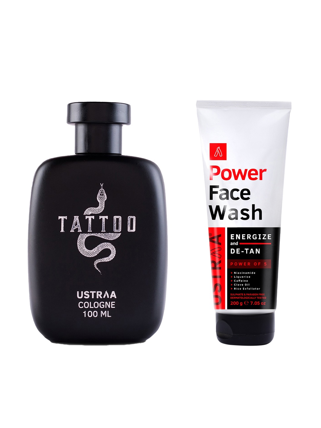 

Ustraa Men Set of Tattoo Cologne 100ml & Power Face Wash 200g, Black