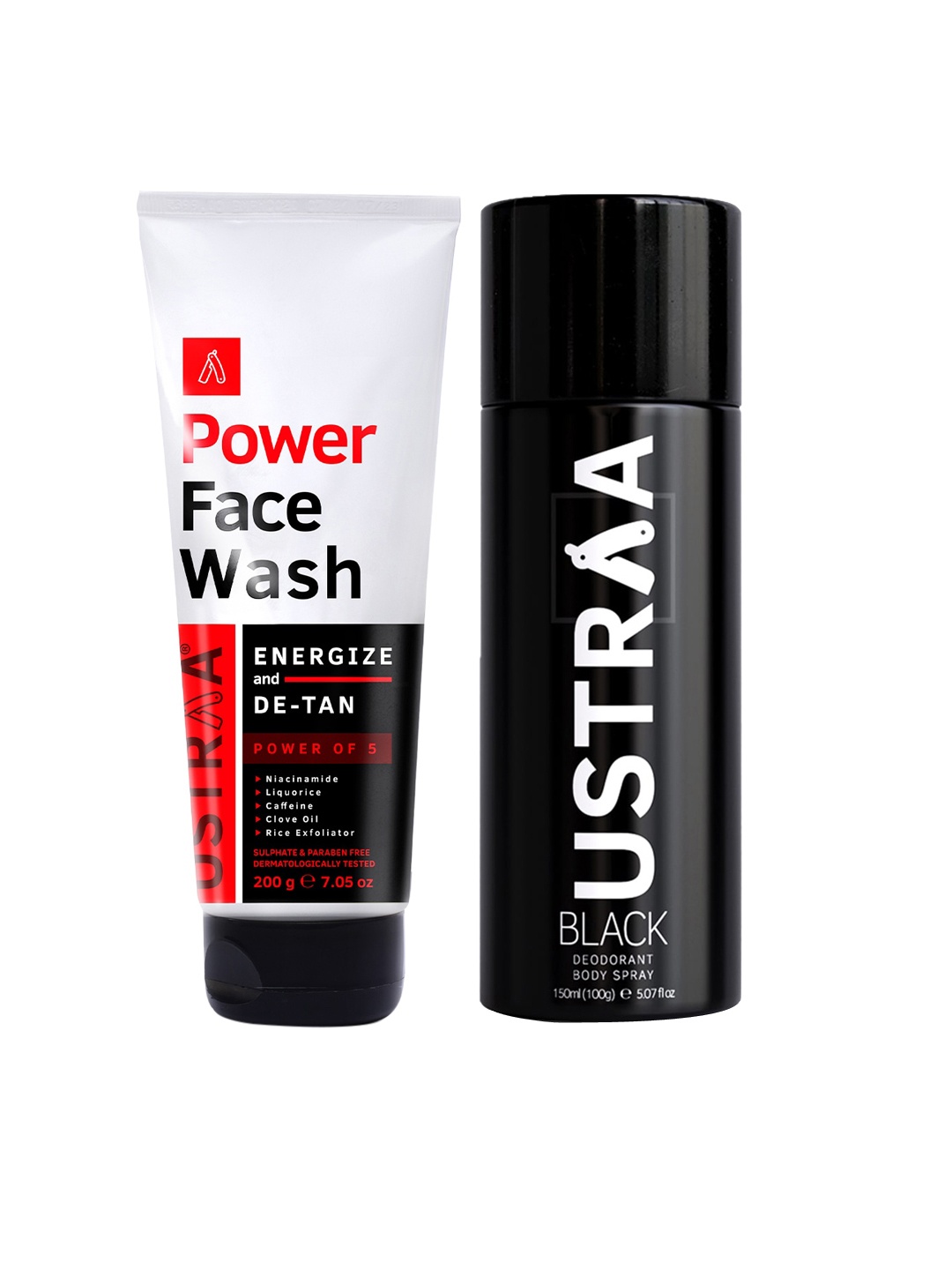 

Ustraa Men Set of Black Deodorant 150ml & Power Face Wash 200g, White