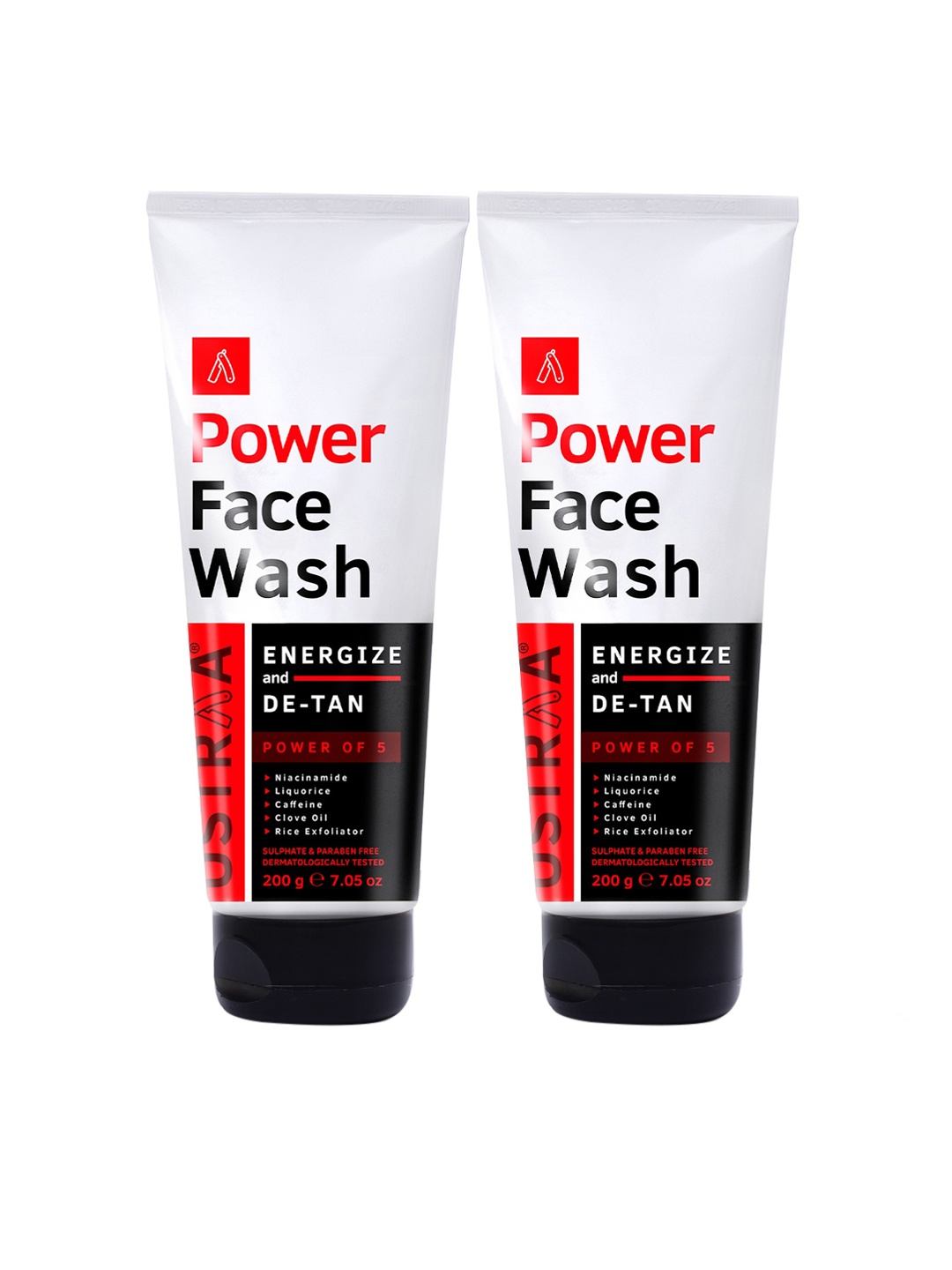 

Ustraa Men Set of 2 Power Face Wash for Energize & De Tan - 200g Each, White