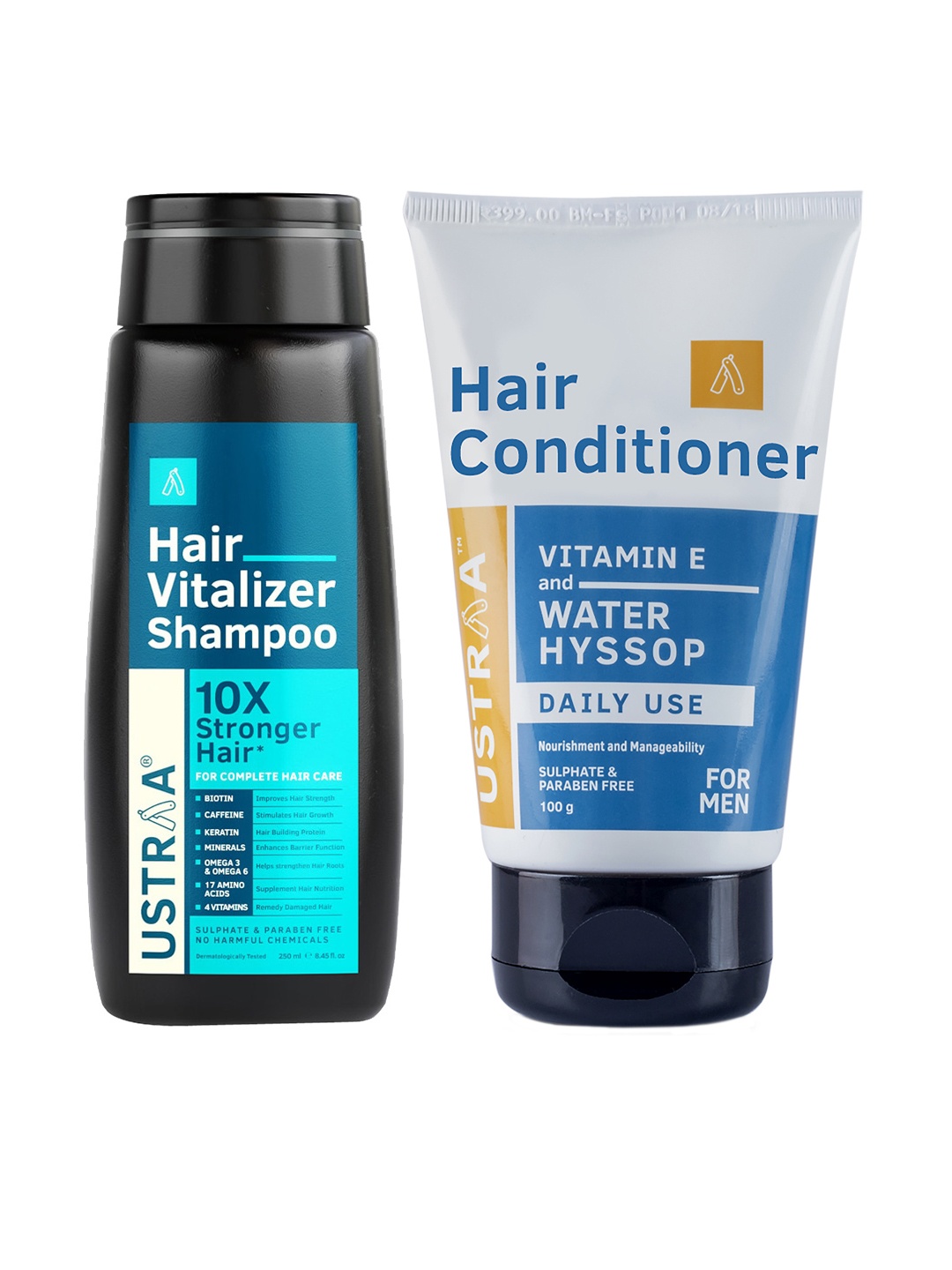 

Ustraa Men Set of Daily Use Hair Conditioner 100g & Hair Vitalizer Shampoo 250ml, Black