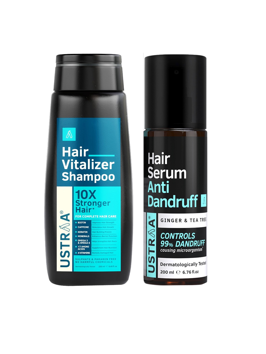 

Ustraa Men Set of Anti-Dandruff Hair Serum 200 ml & Hair Vitalizer Shampoo 250ml, Black