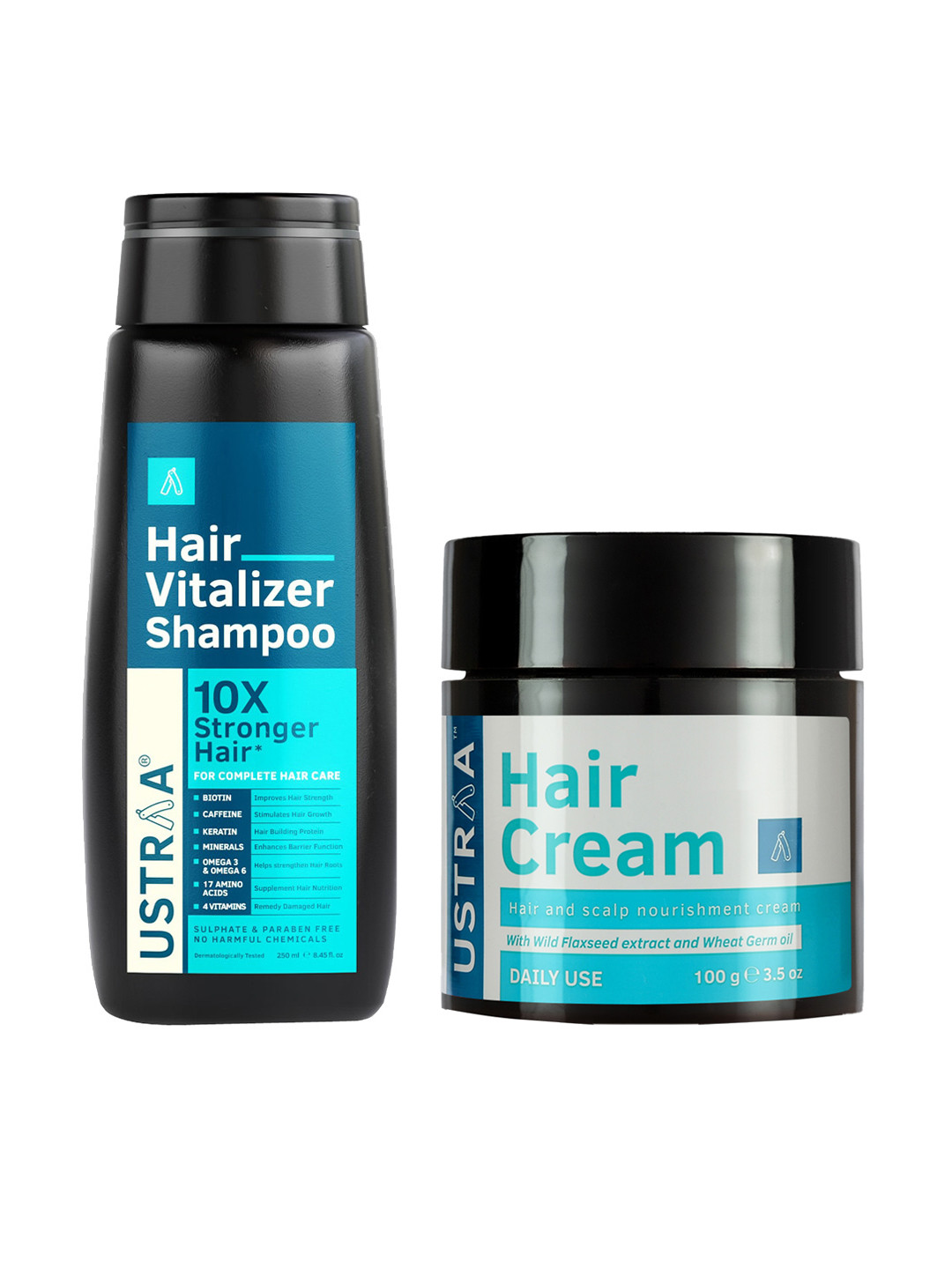 

Ustraa Men Set of Hair Vitalizer Shampoo & Daily Use Hair & Scalp Nourishment Cream, Black