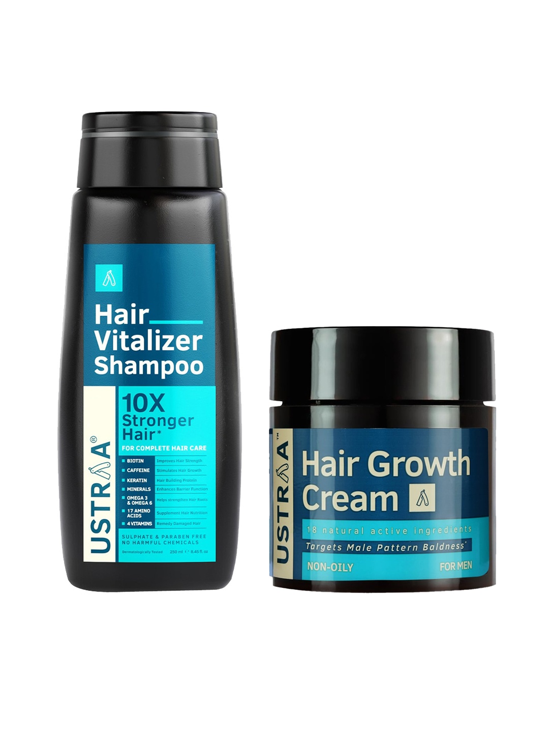 

Ustraa Set of Vitalizer Shampoo 250 ml & Hair Growth Cream 100 g, Blue