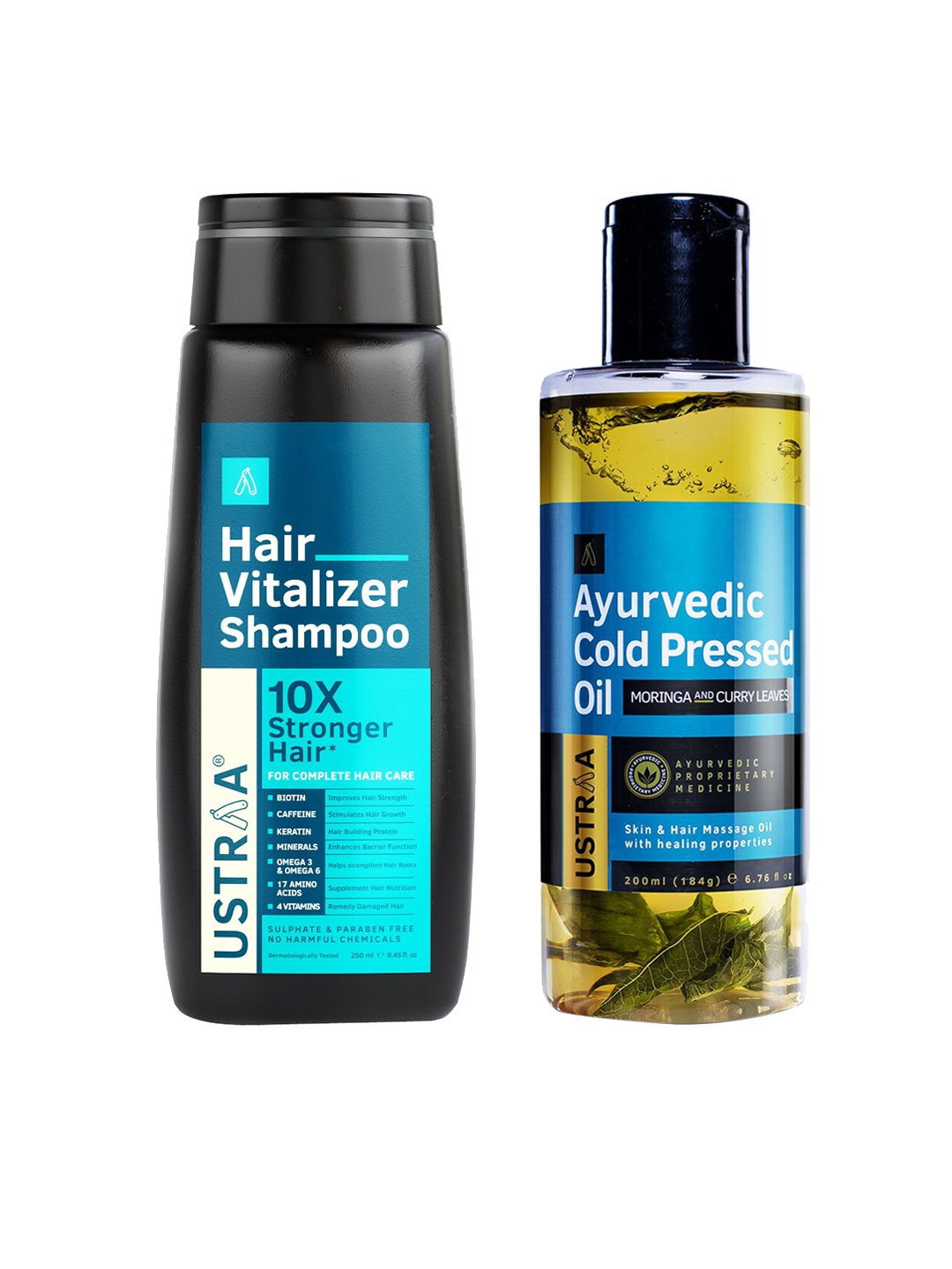 

Ustraa Set of Hair Vitalizer Shampoo 250 ml & Ayurvedic Cold Pressed Oil 200 ml, Blue