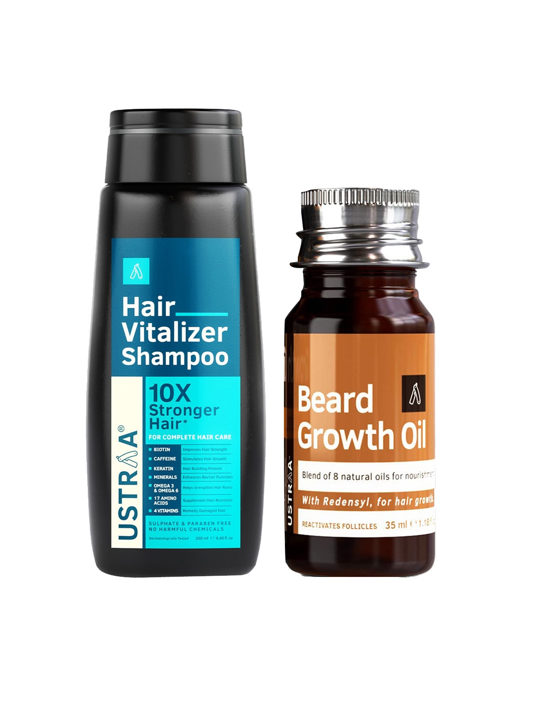 

Ustraa Hair Vitalizer Shampoo 250 ml & Beard Growth Oil 100 g, Blue