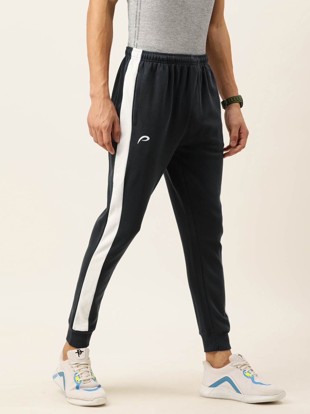 

Proline Active Men Blue Solid Slim Fit Joggers With Side Stripes, Navy blue