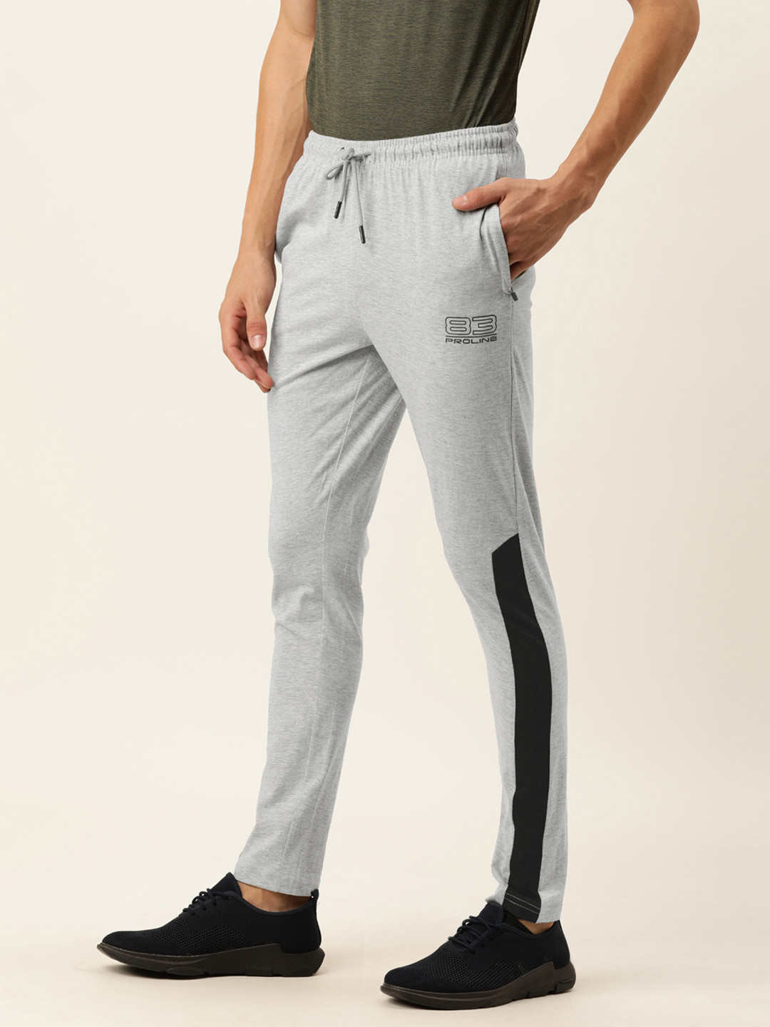 

Proline Active Men Grey & Black Colourblocked Mid Rise Track Pants