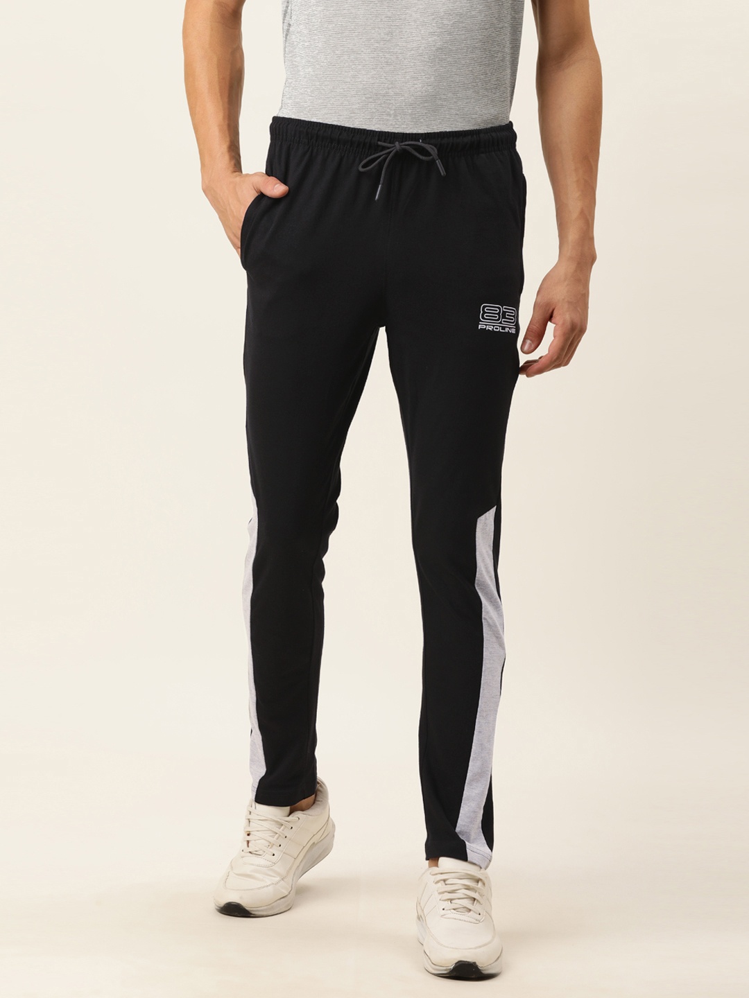 

Proline Active Men Grey & Black Colourblocked Mid Rise Track Pants