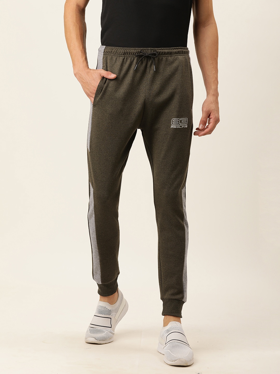 

Proline Active Men Olive Green & Grey Colourblocked Joggers