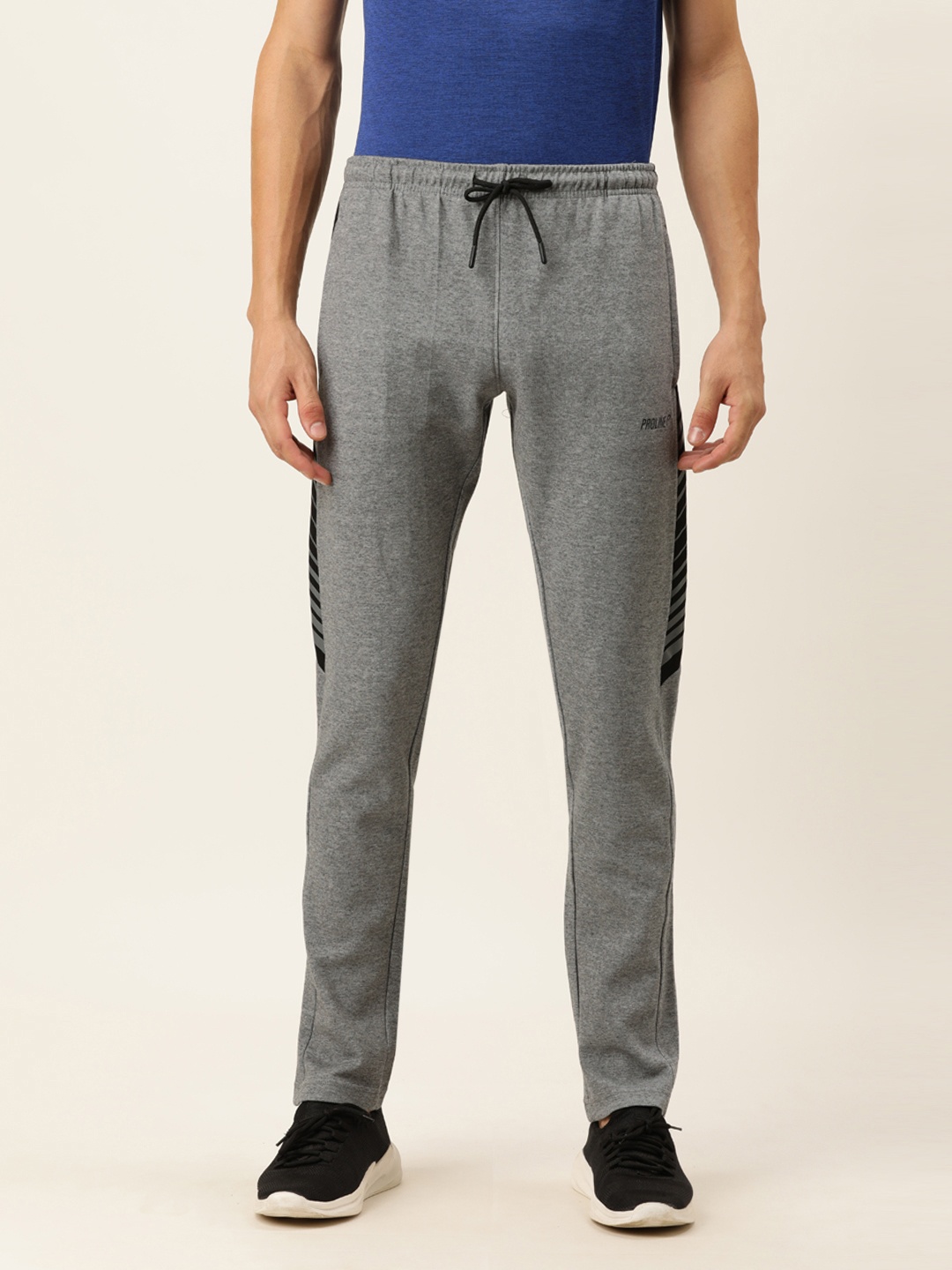 

Proline Active Men Grey & Black Colourblocked Mid Rise Track Pants