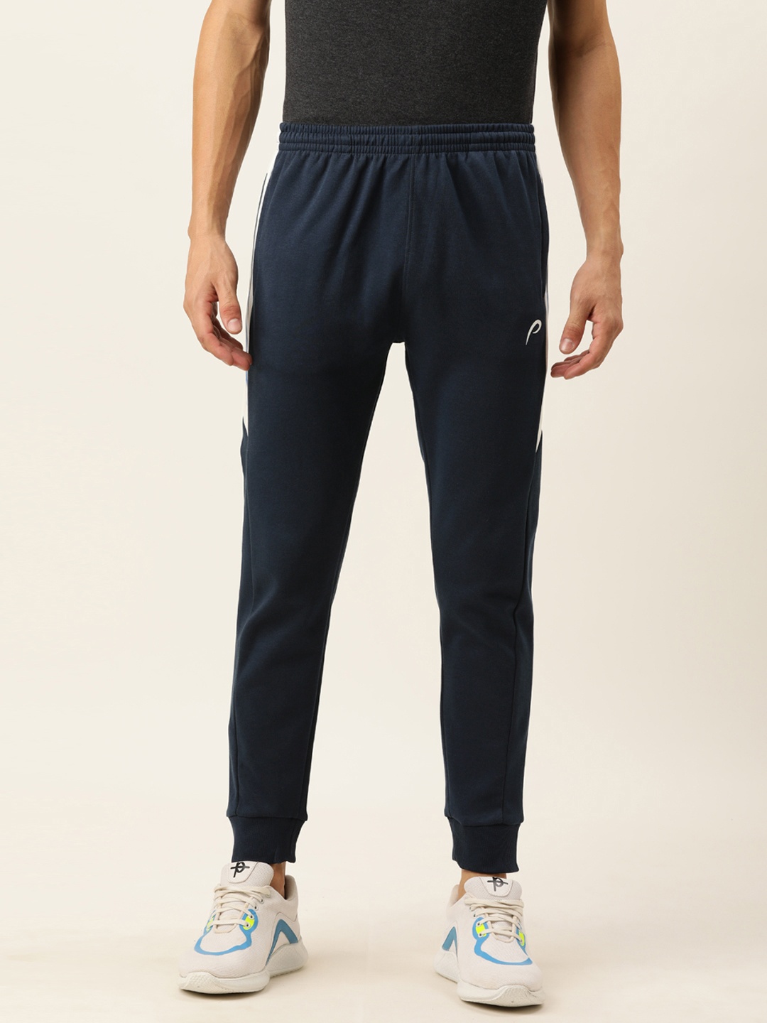 

Proline Active Men Blue Solid Slim Fit High Waist Joggers With Side Stripes
