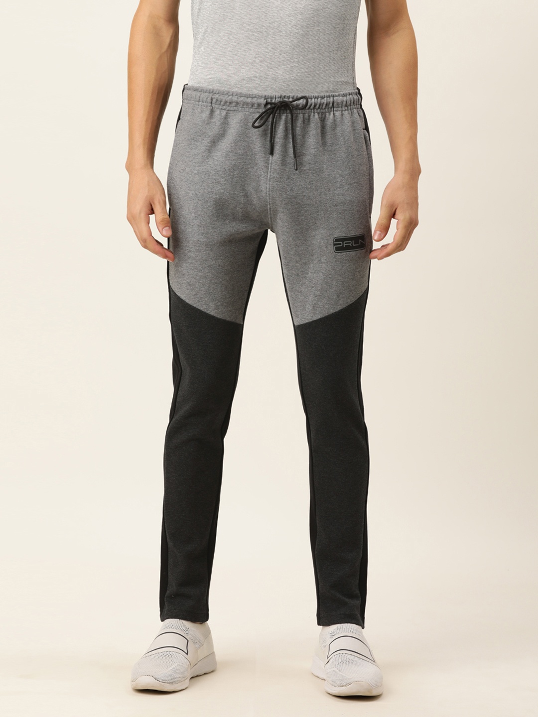 

Proline Active Men Grey & Black Colourblocked Mid Rise Track Pants