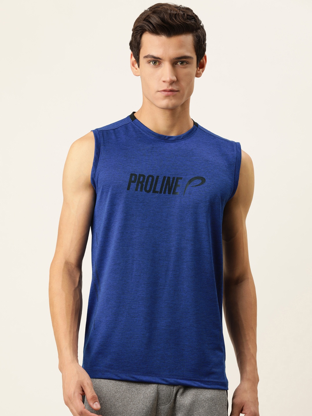 

Proline Active Men Blue Brand Logo Printed Sleeveless T-shirt