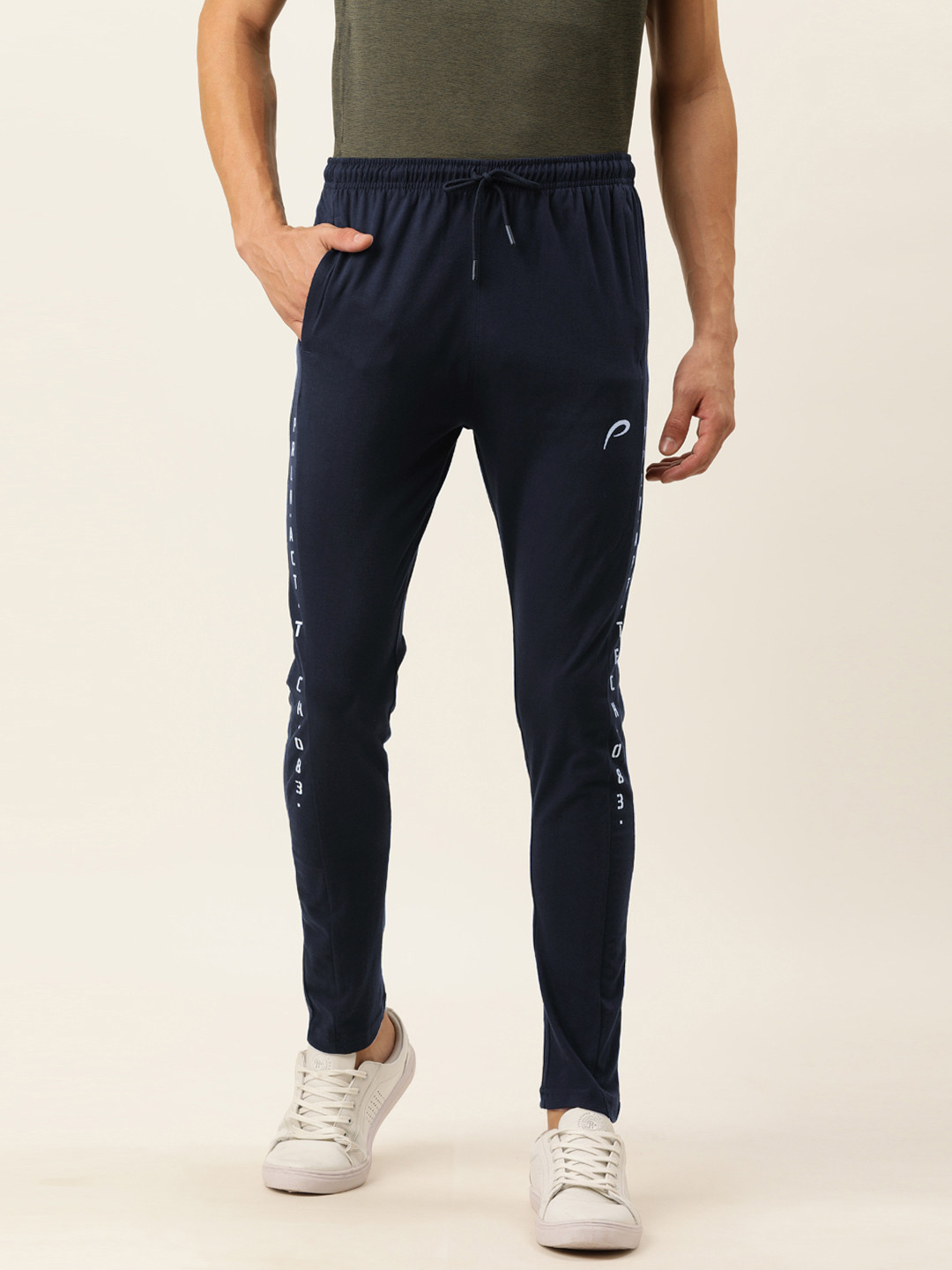 

Proline Active Men Navy Blue Solid Slim Fit Track Pant With Printed Sides