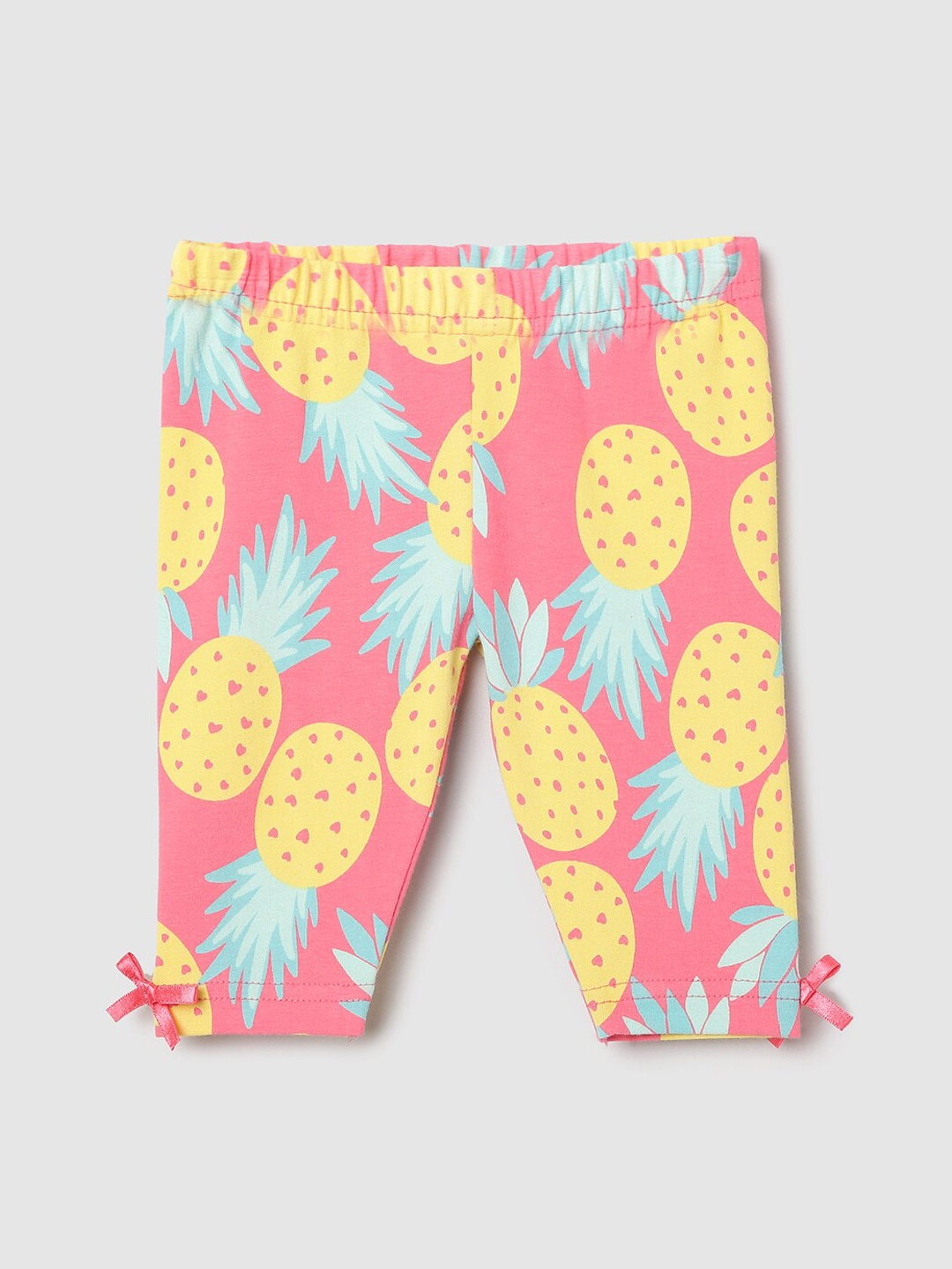 

max Infant Girls Pink & Yellow Printed Ankle-Length Leggings