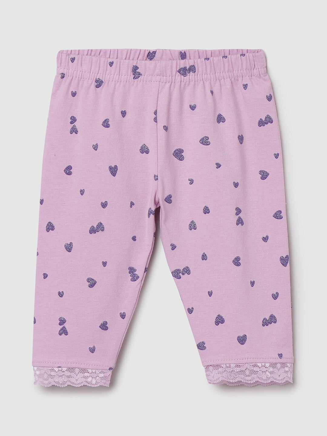 

max Infant Girls Purple Printed Ankle-Length Leggings