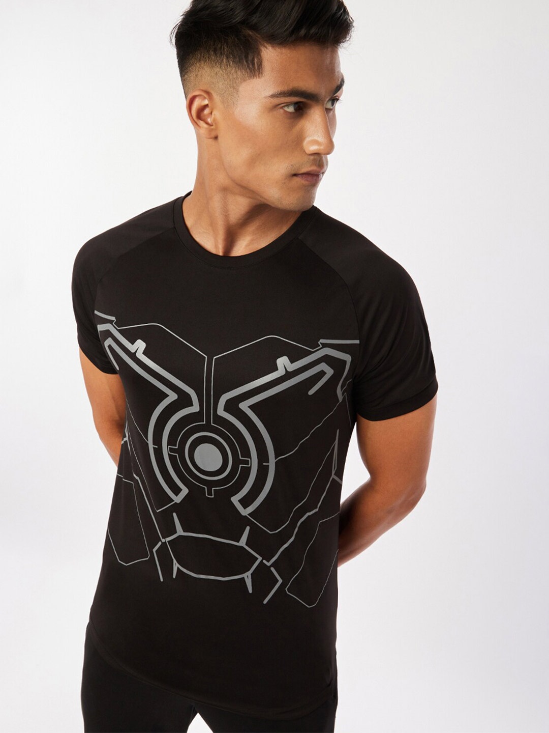 

Bewakoof X Play Men Black Iron Man Printed Training T-shirt