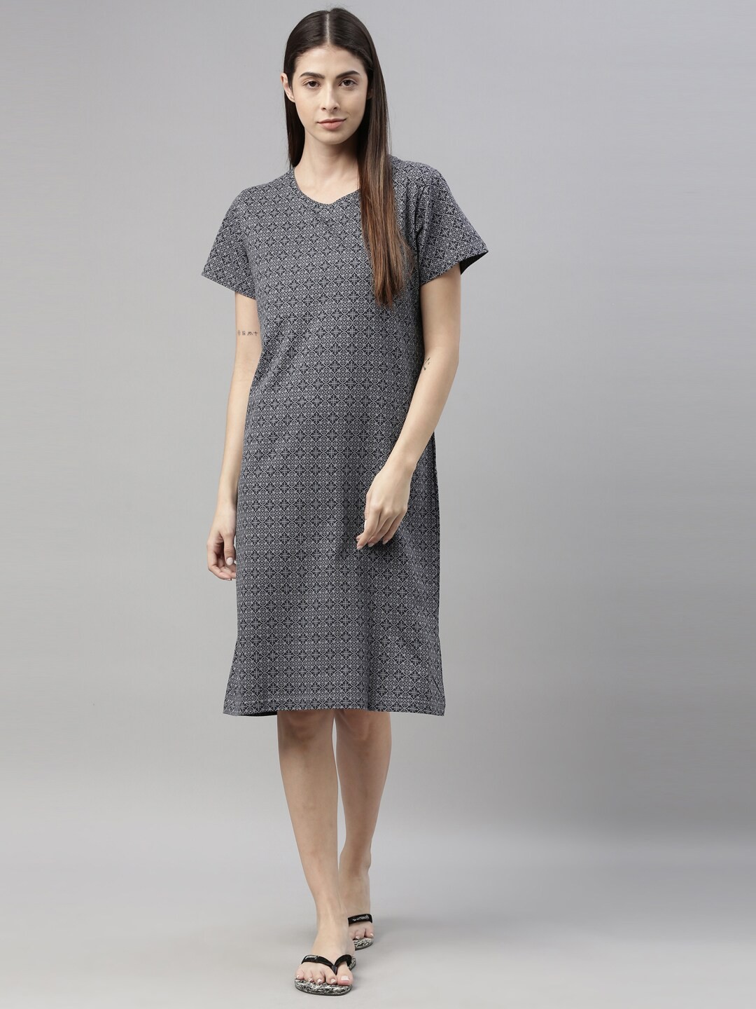 

Kryptic Grey Printed Pure Cotton Nightdress