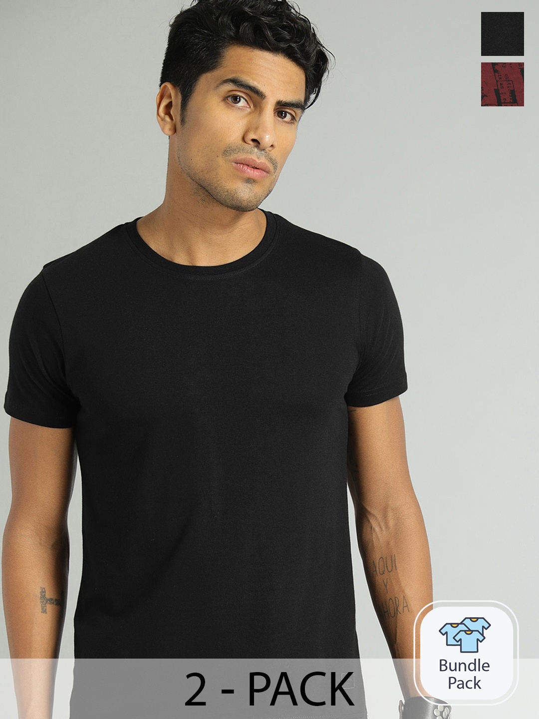 

Roadster Men Pack Of 2 Solid Pure Cotton T-shirts, Maroon