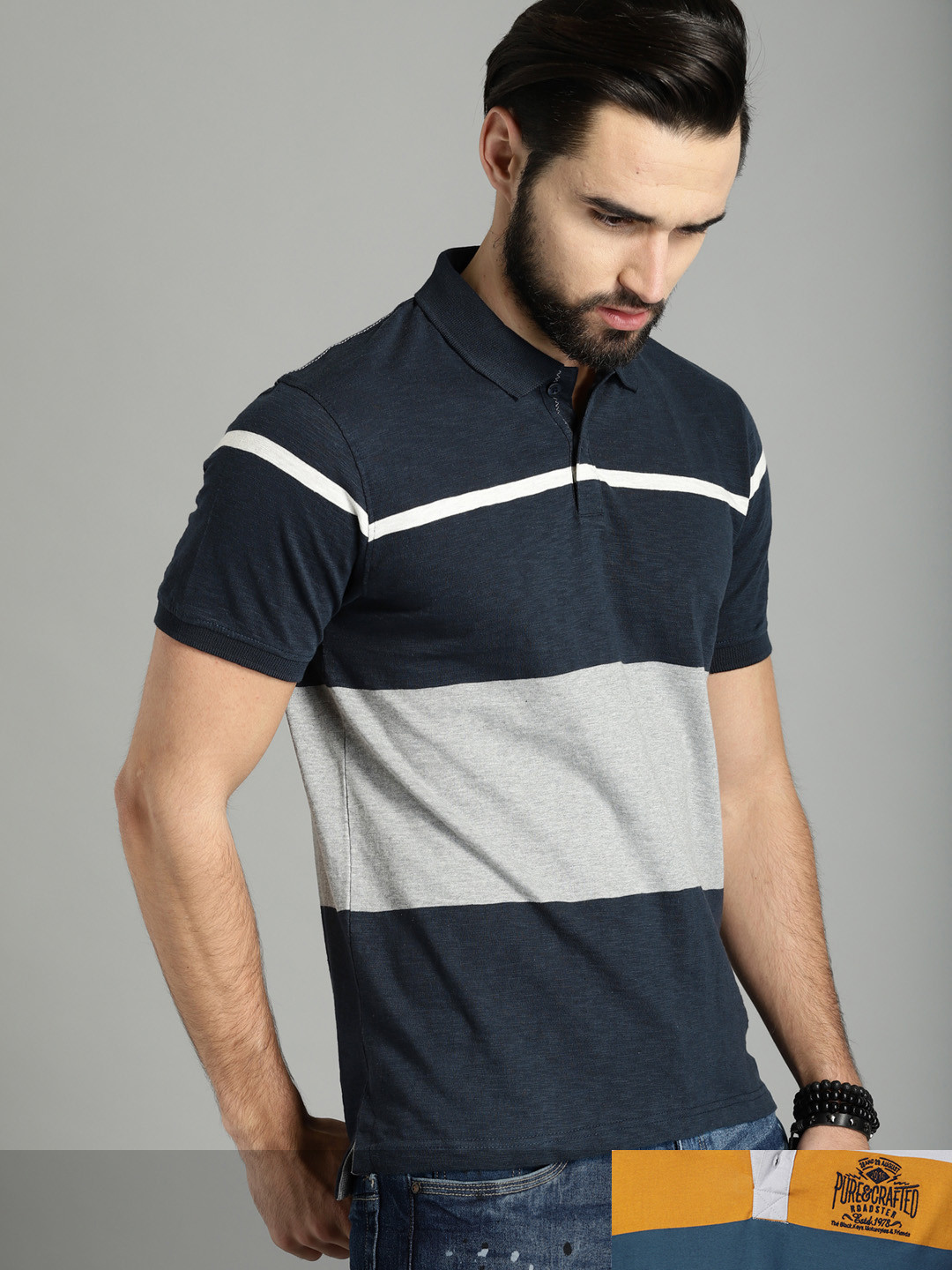 

Roadster Men Pack Of 2 Colourblocked Pure Cotton T-shirts, Grey