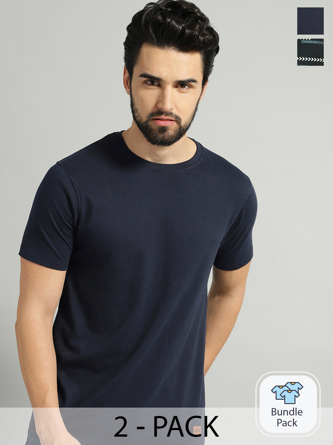 

Roadster Men Pack Of 2 Navy Blue Round Neck Pure Cotton T-shirt