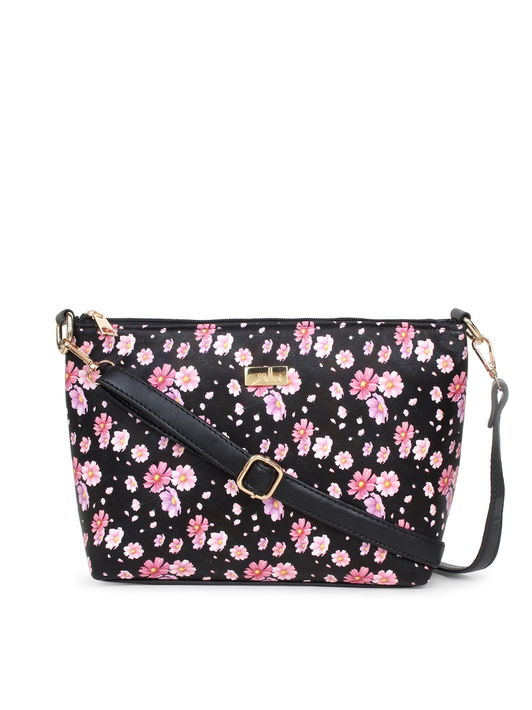 

yelloe Black Floral Printed Structured Sling Bag