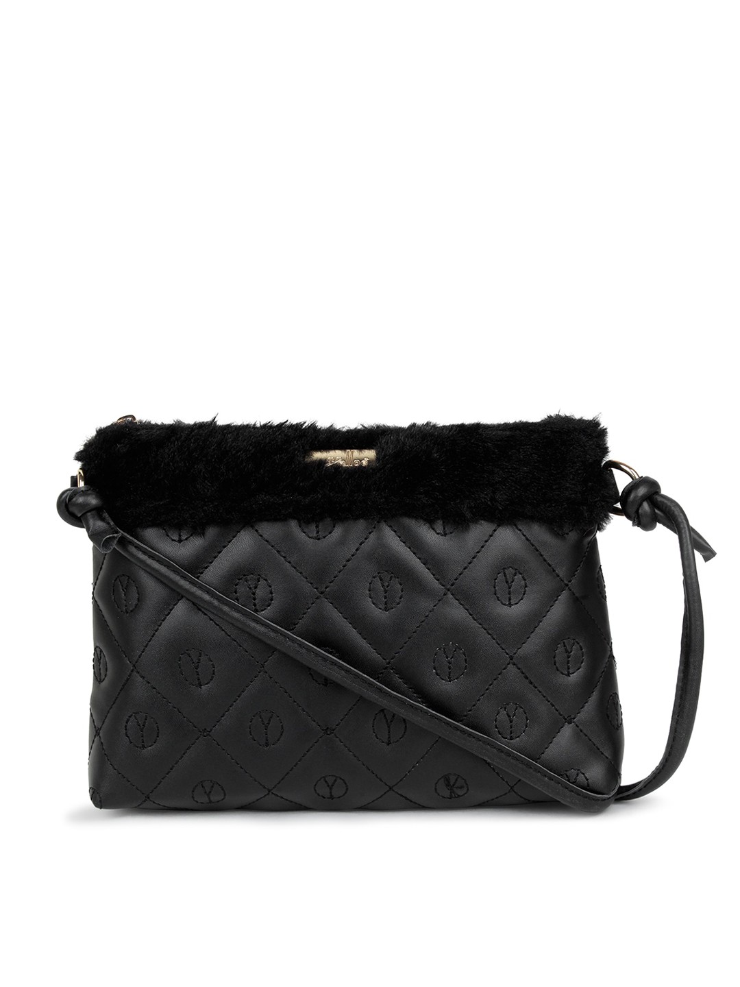 

yelloe Black Solid Quilted Sling Bag