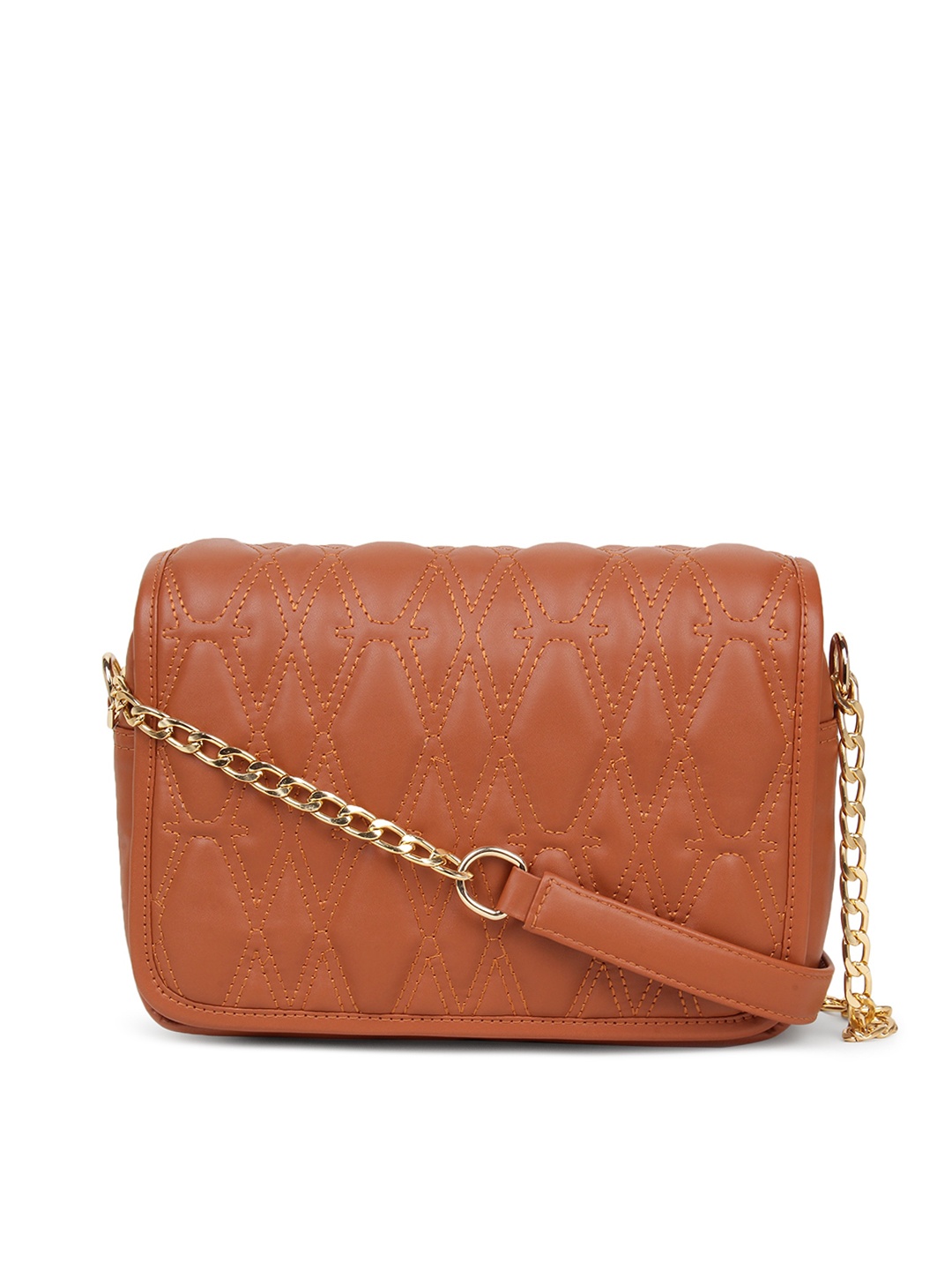 

yelloe Tan Solid Quilted Sling Bag