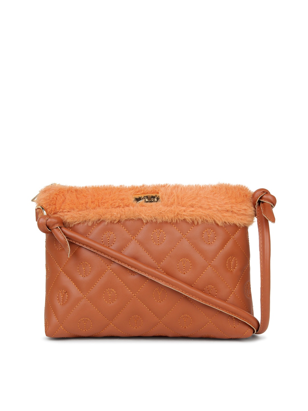 

yelloe Tan Structured Sling Bag