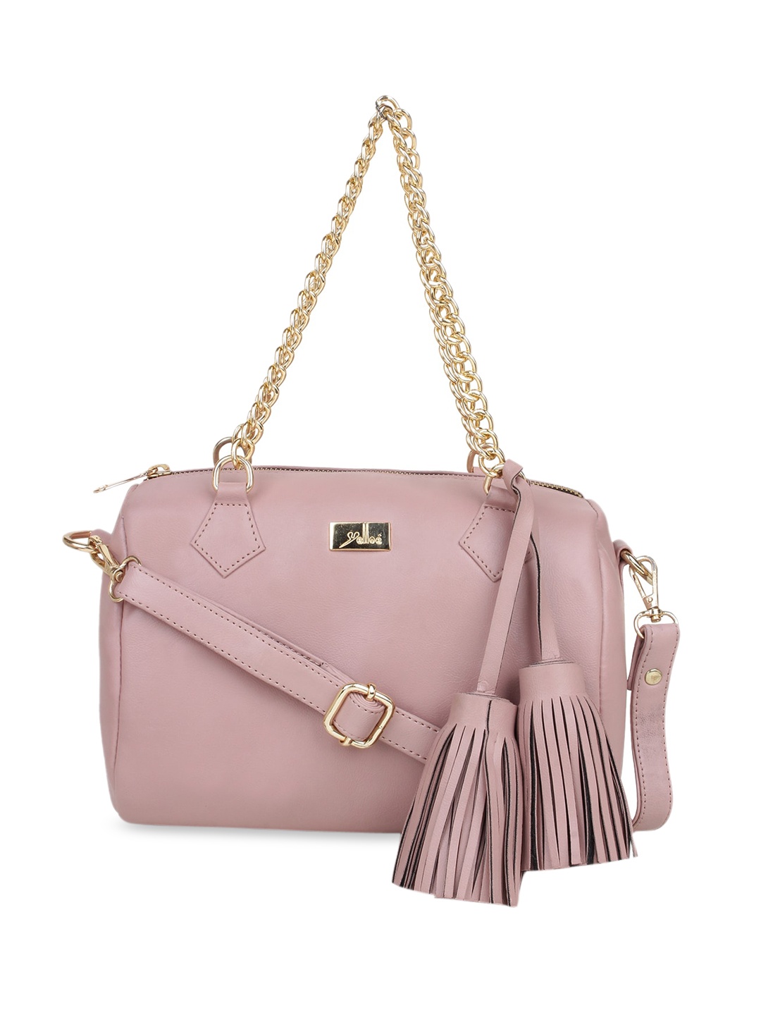 

yelloe Pink Structured Handheld Bag with Tasselled