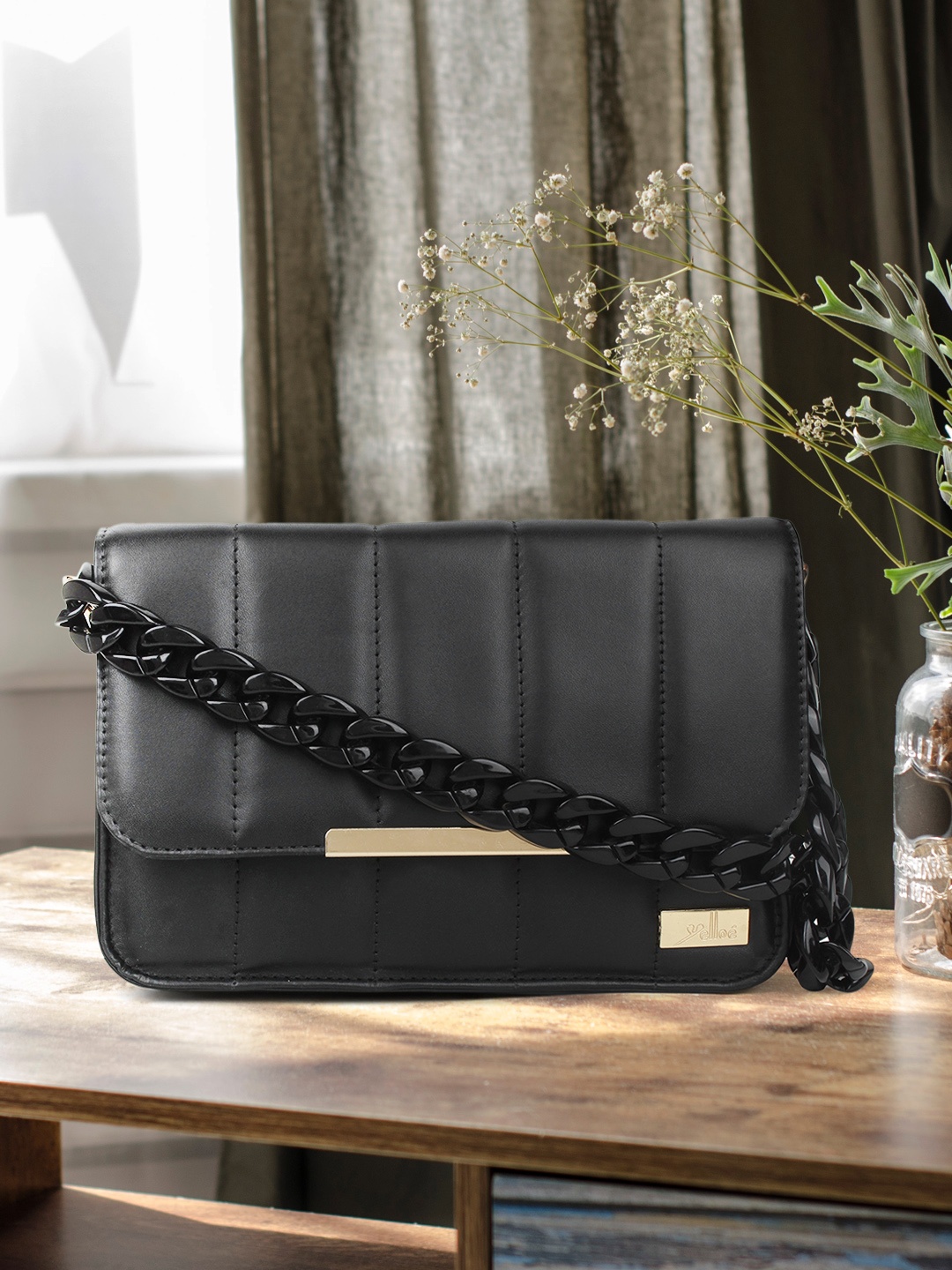 

yelloe Black Solid Structured Sling Bag