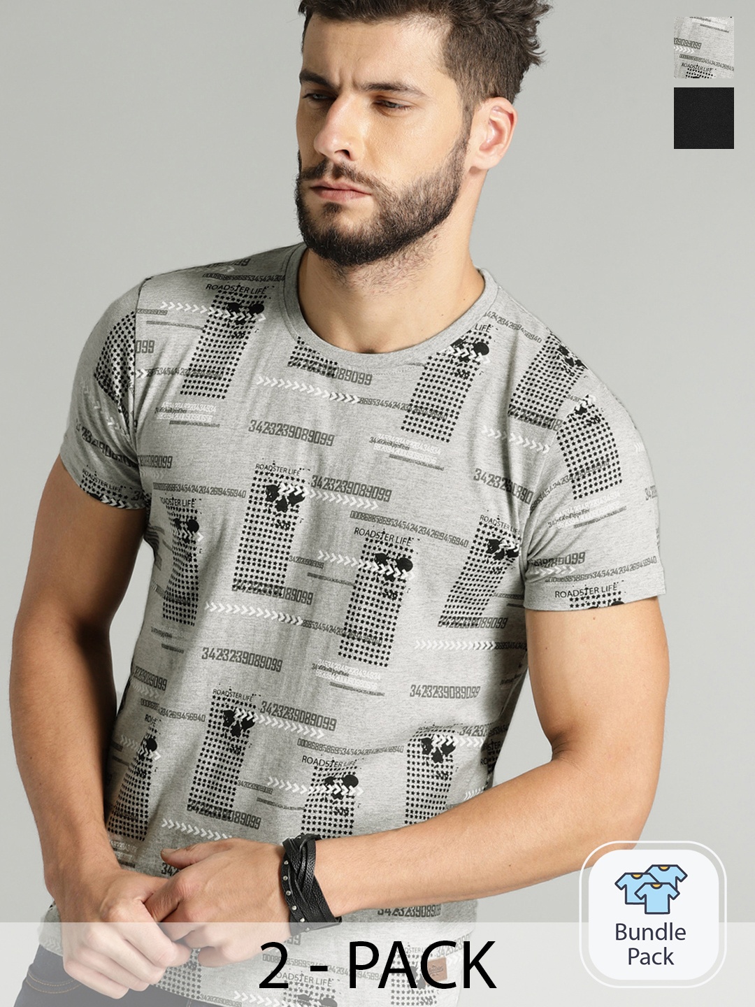 

Roadster Men Pack Of 2 T-shirts, Grey