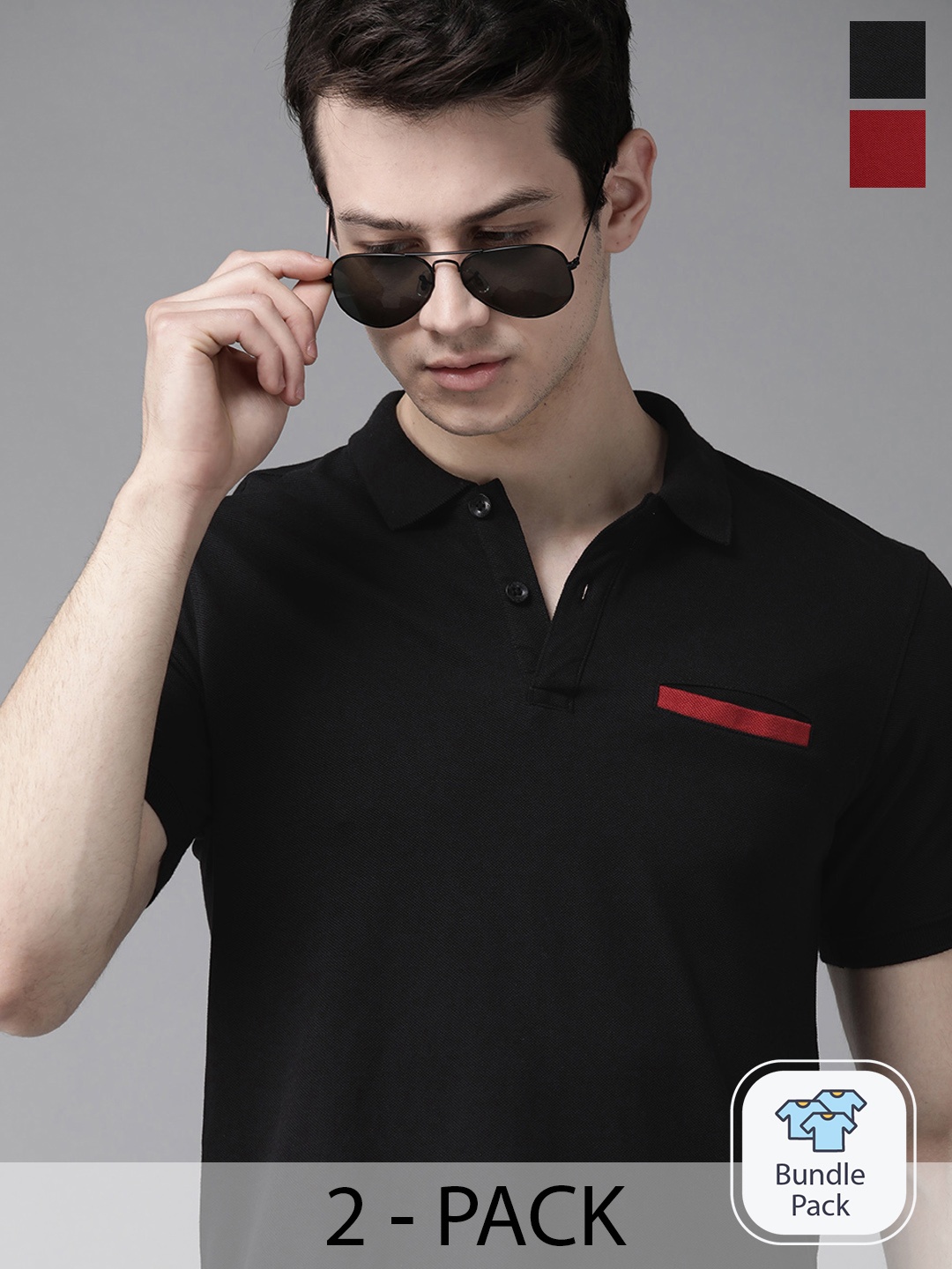 

Roadster Men Pack Of 2 Solid Polo Collar Casual T-shirts, Red